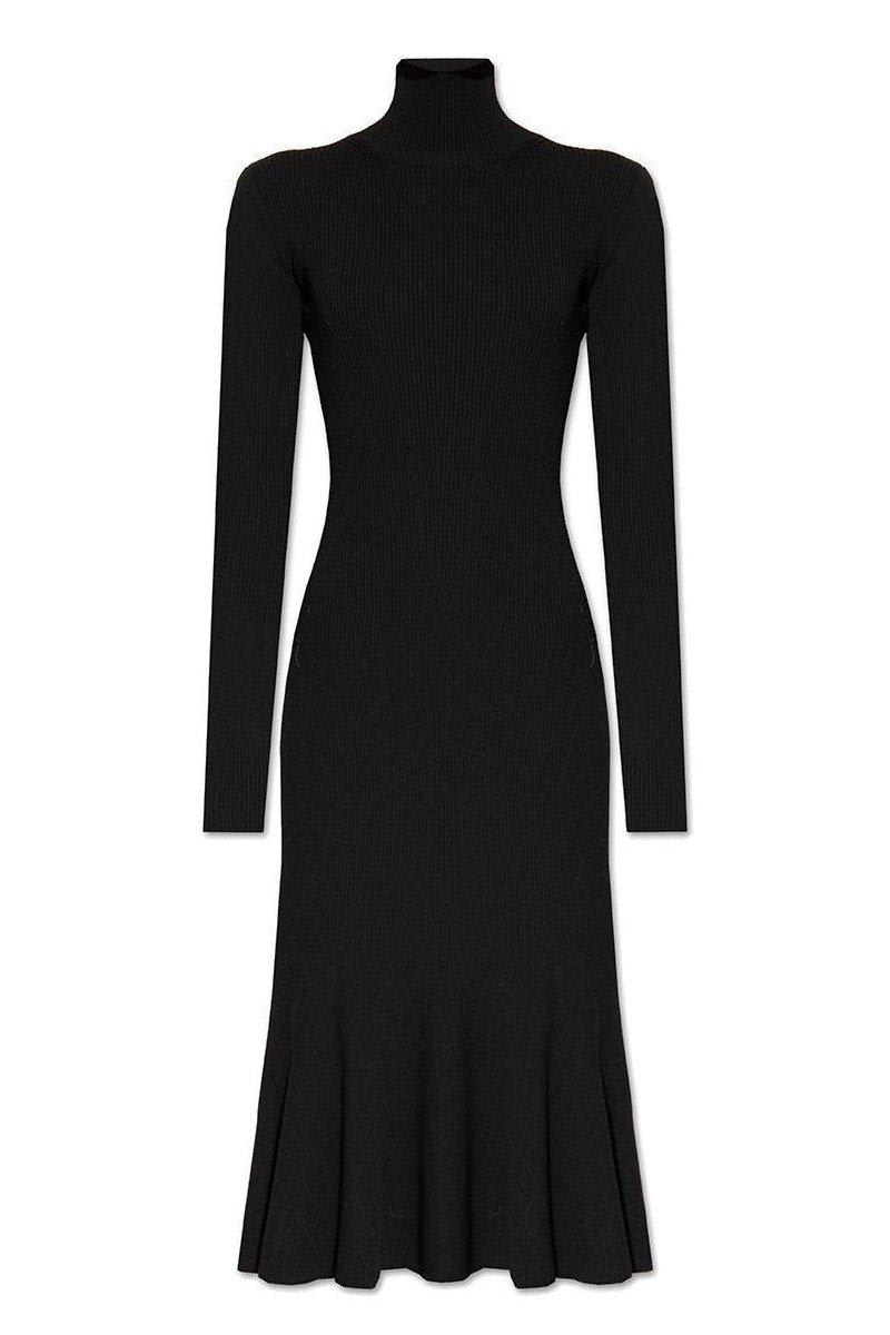 BALENCIAGA RIBBED KNITTED TURTLENECK PLEATED DRESS