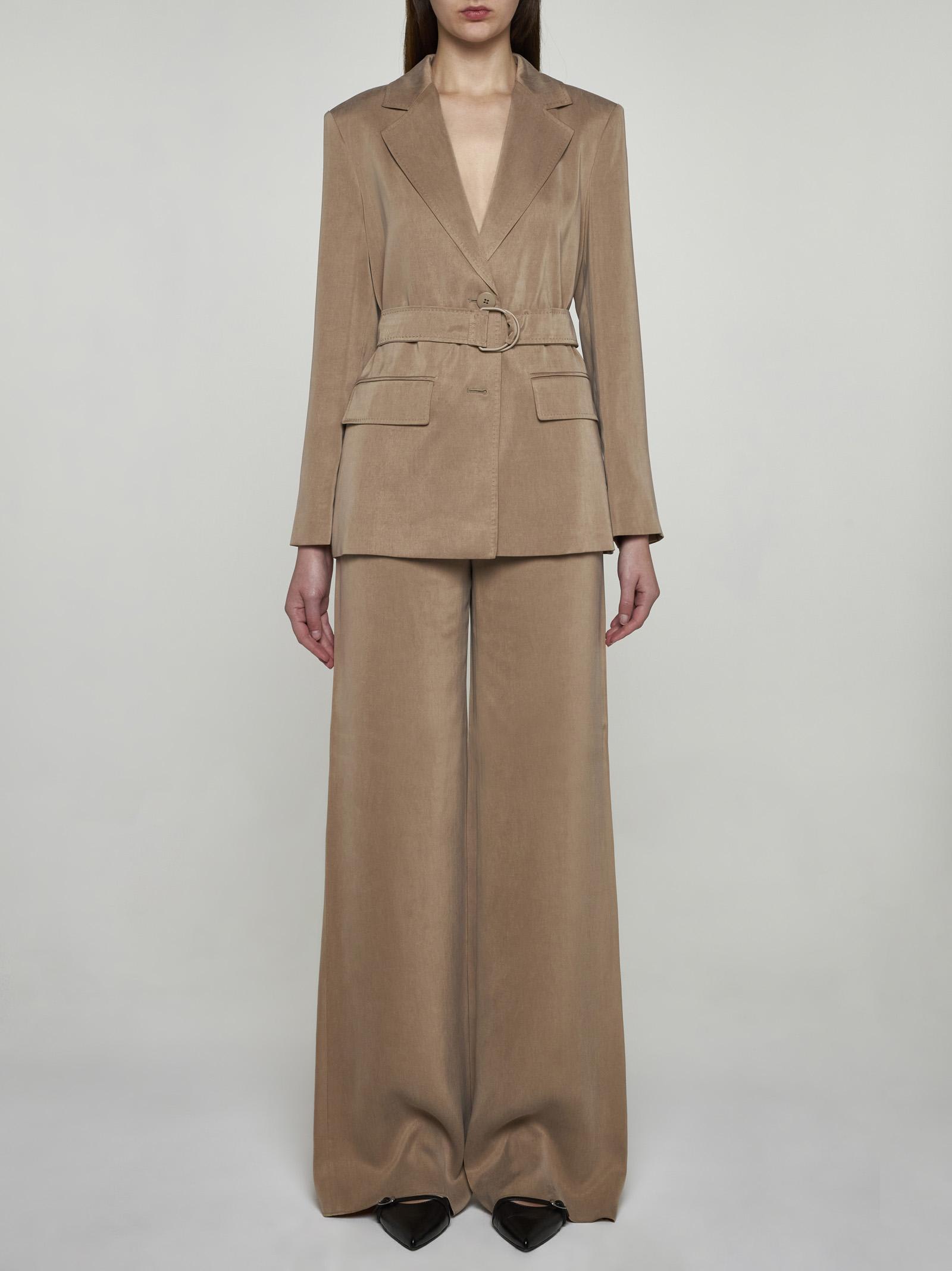 Shop Max Mara Vaimy Belted Satin Blazer In Beige