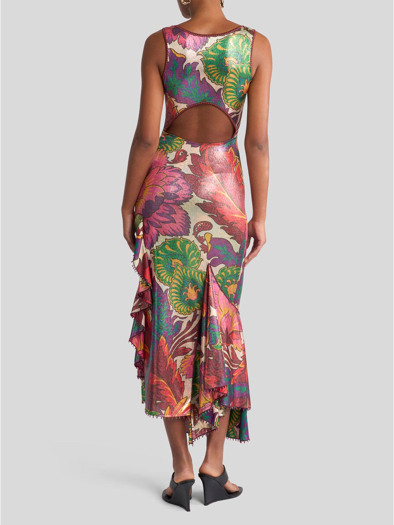 Etro Laminated Jersey Dress With Maxi Floral Print