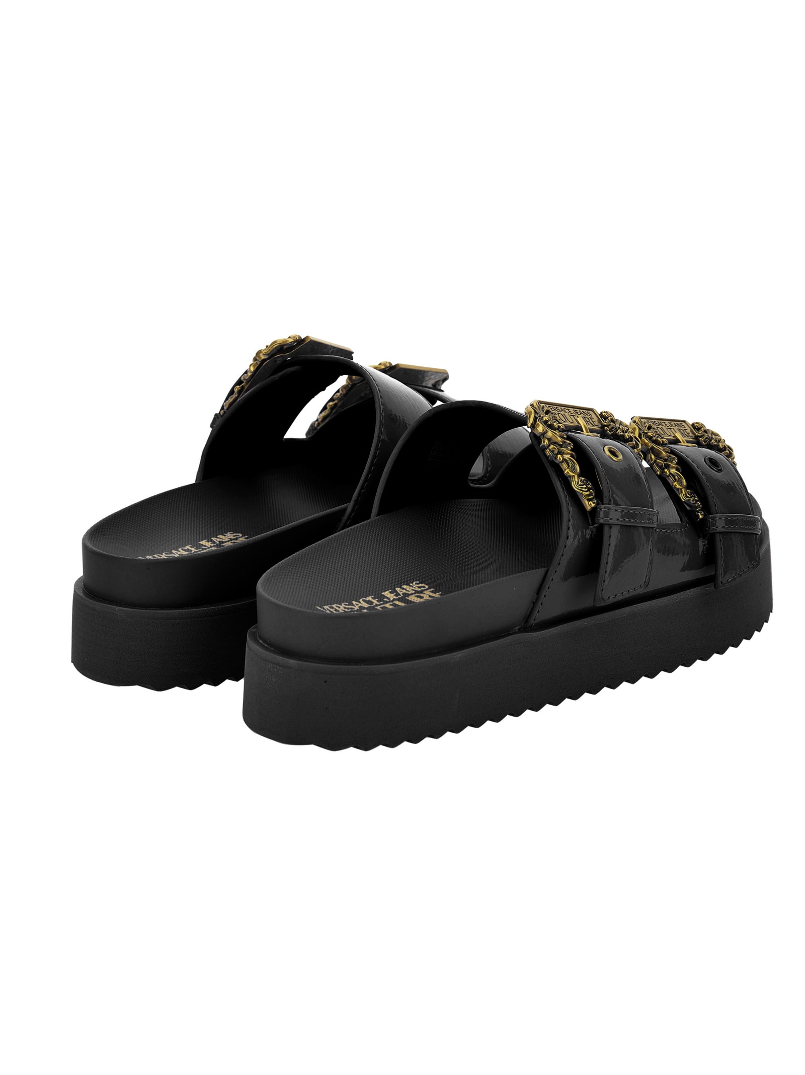 Shop Versace Jeans Couture Black Slides
