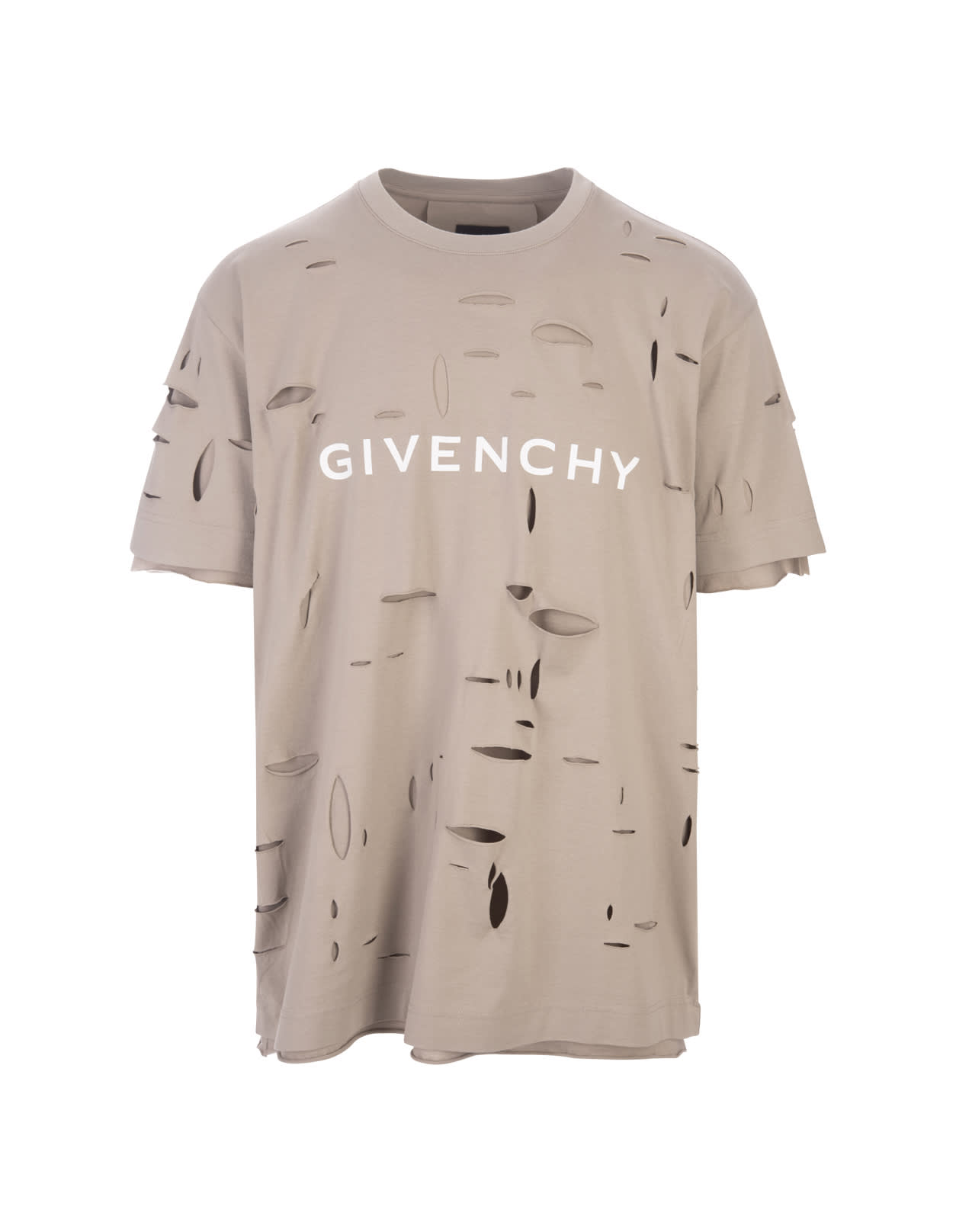 Givenchy Taupe Destroyed T-shirt With Logo In Brown