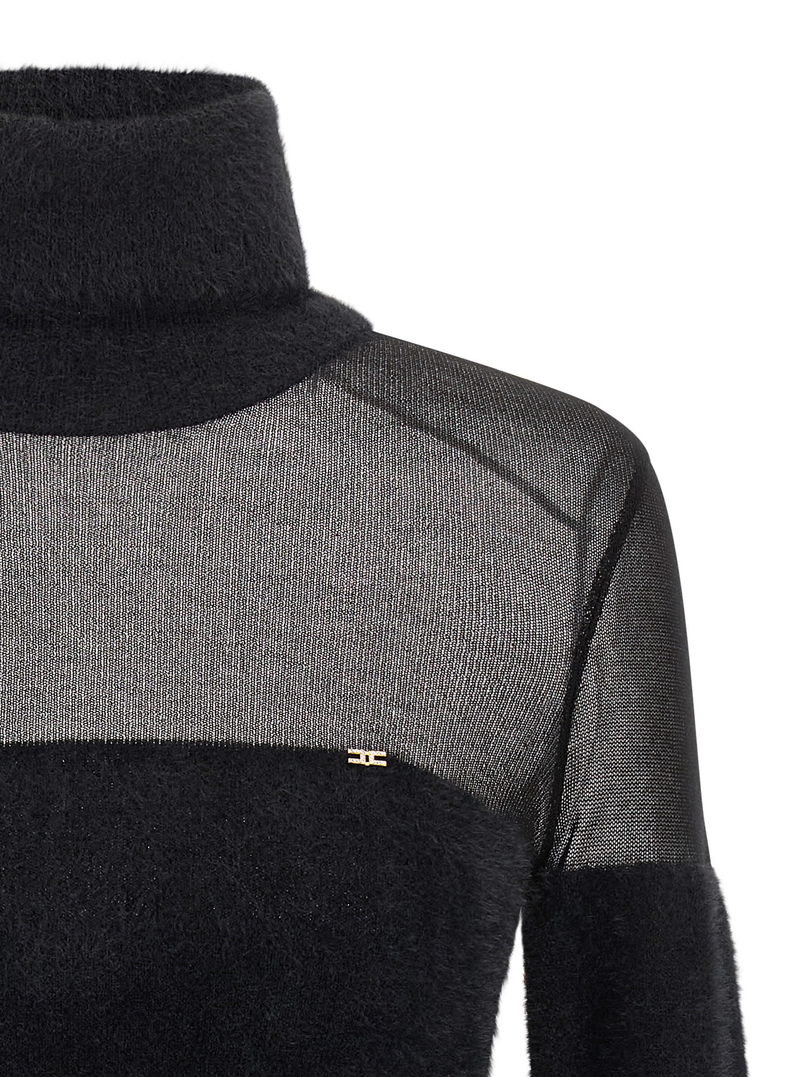 Elisabetta Franchi Brushed Insert Turtleneck Sweater Sweaters And Cardigans Black In Black