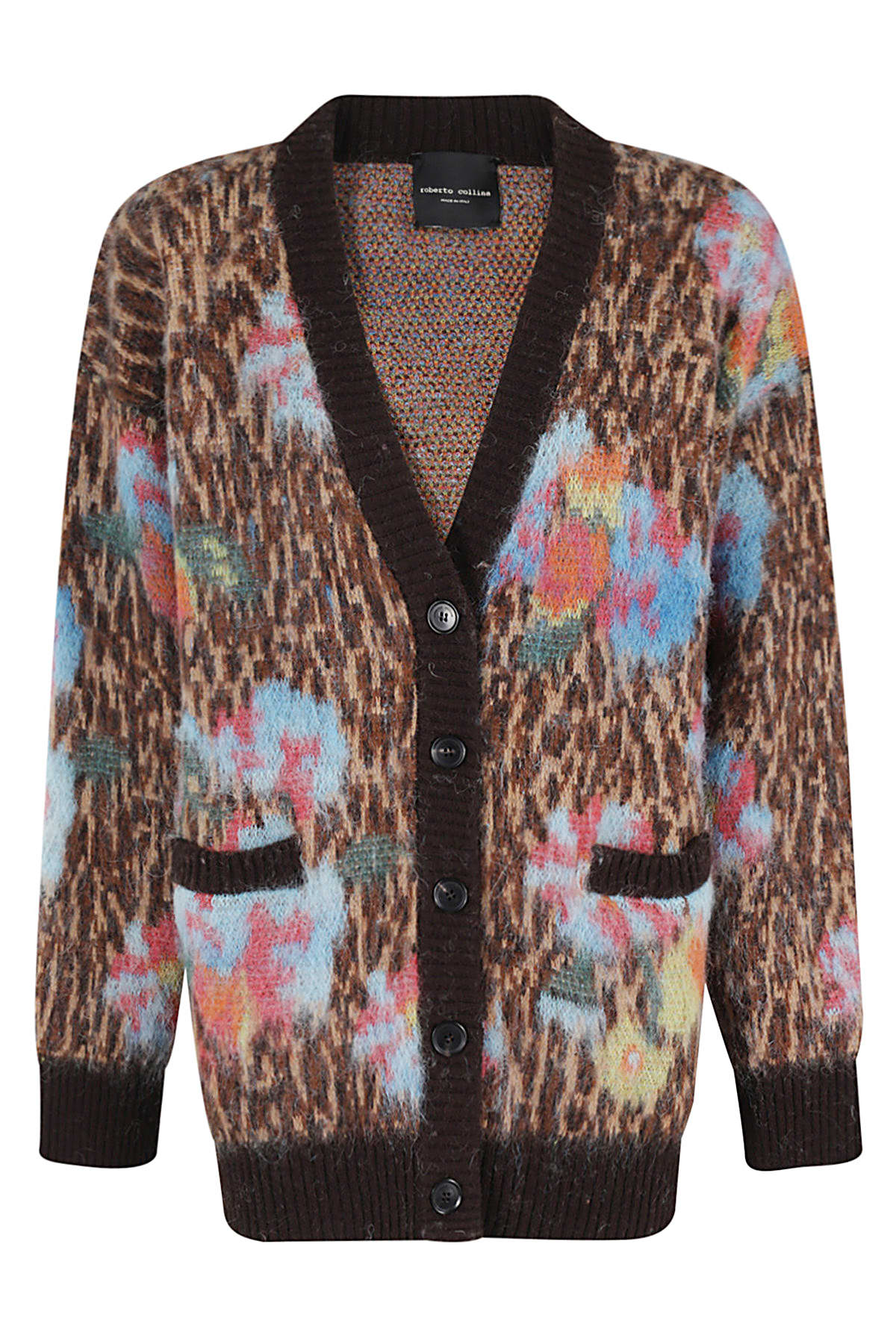 Shop Roberto Collina Cardigan Jacquard In Ebano