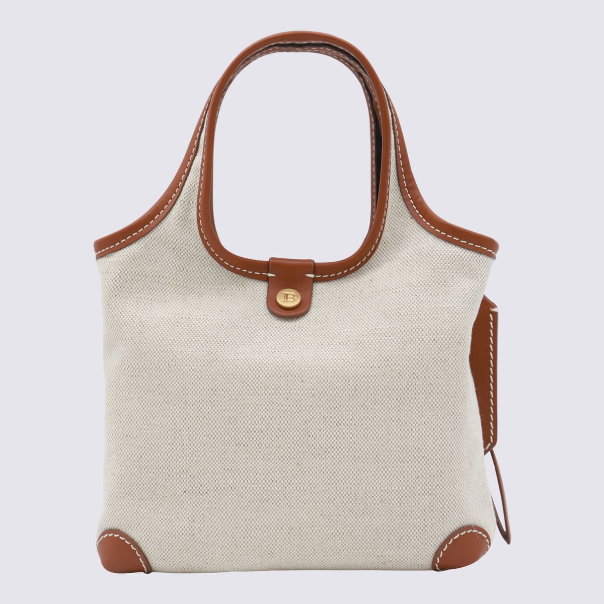 Shop Balmain Beige Cotton Shoulder Bag In Naturel/marron