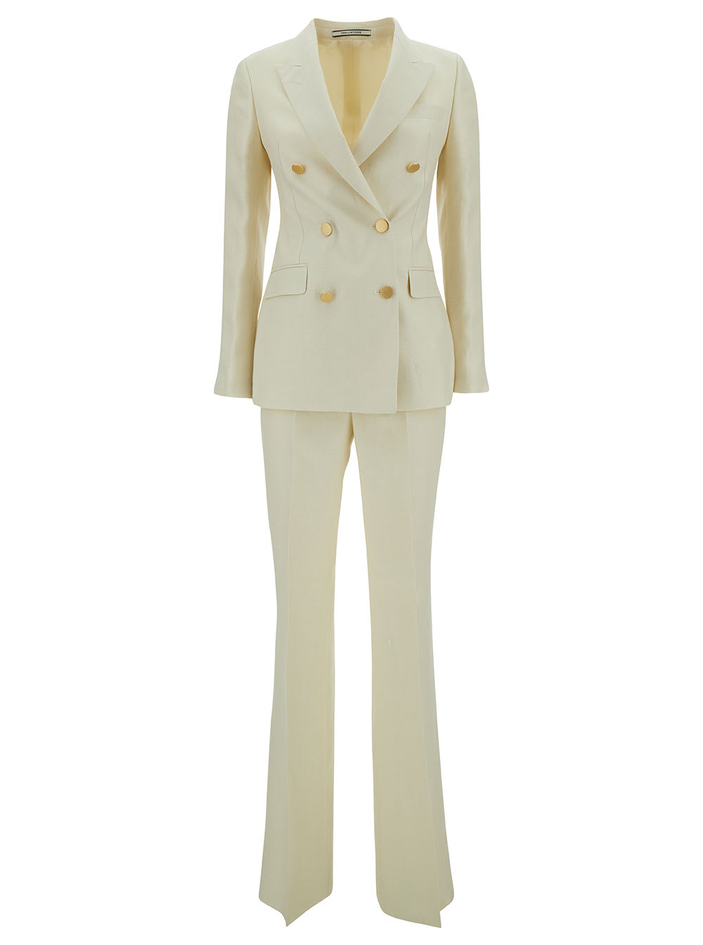 Shop Tagliatore Beige Double-breasted Suit With Golden Buttons In Linen Woman