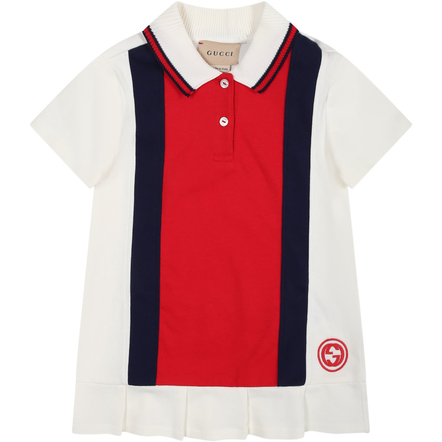 Shop Gucci White Dress For Baby Girl With Blue And Red Bands