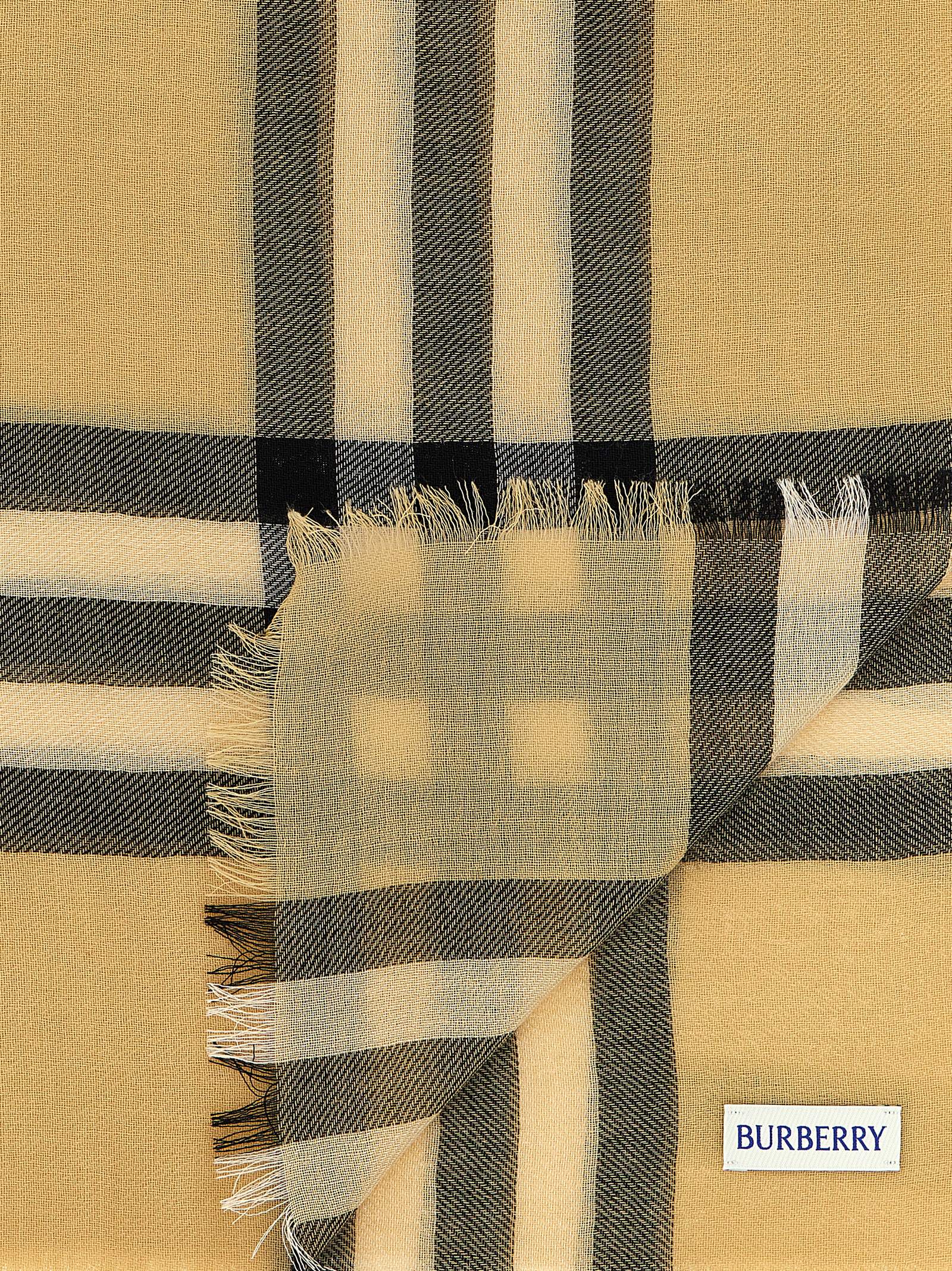 Burberry Check Wool Scarf Scarves And Foulards Beige In Brown