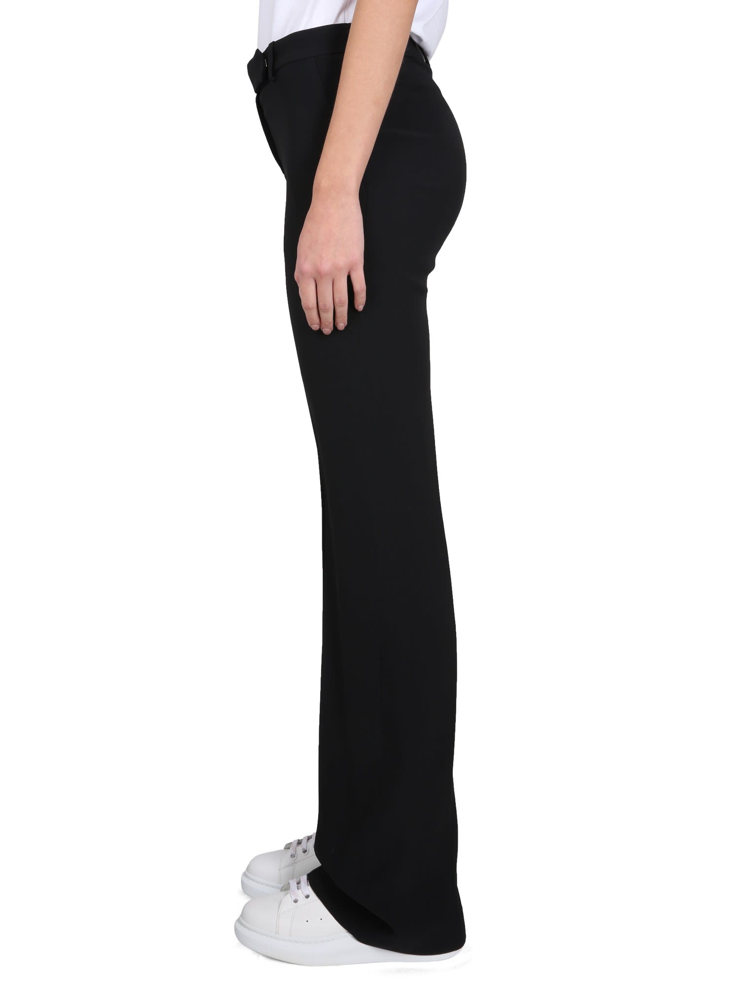 Alexander Mcqueen Grain De Poudre Wool Flared Pants In Nero