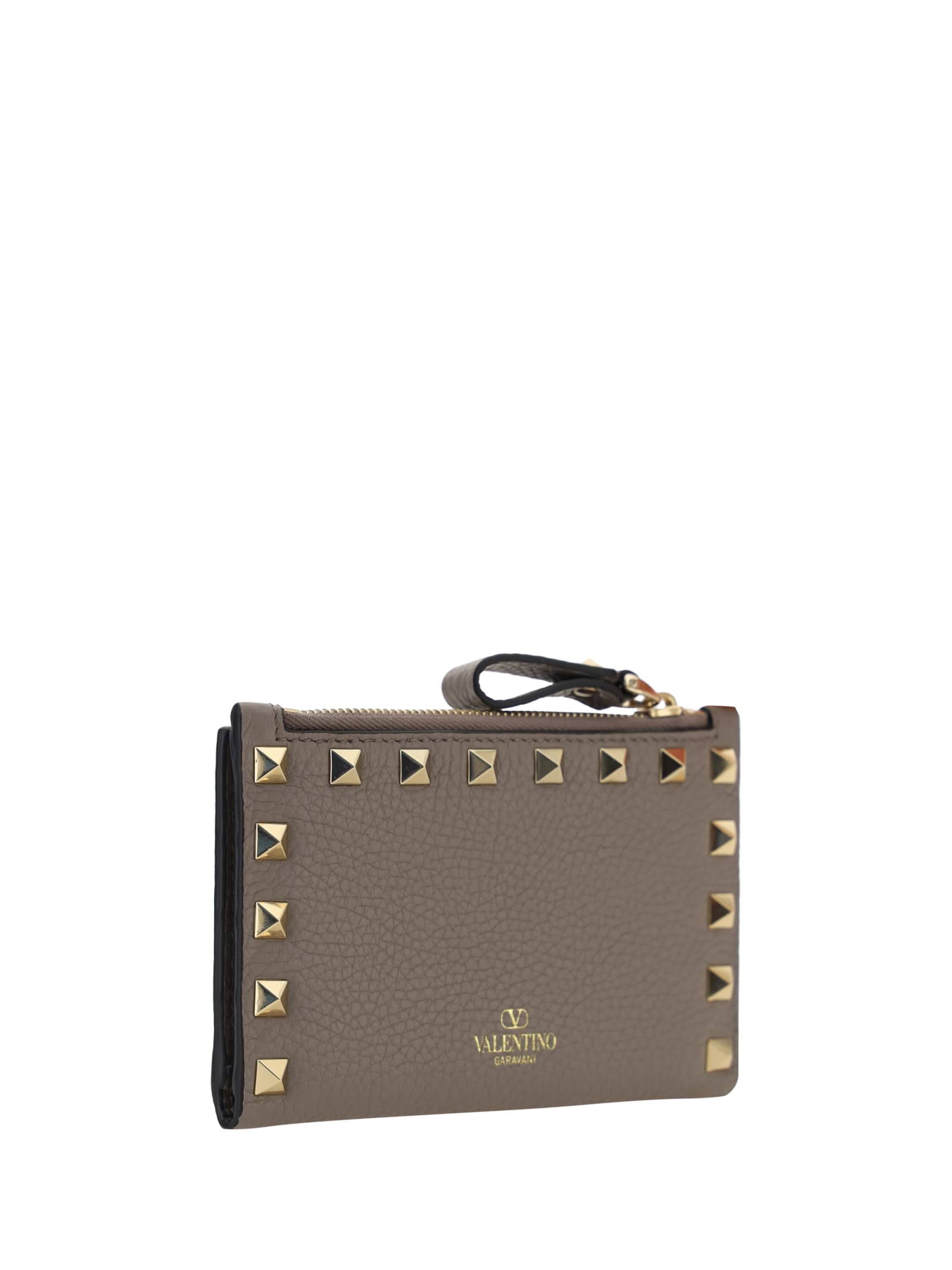 Shop Valentino Garavani Rockstud Wallet In Moon Taupe