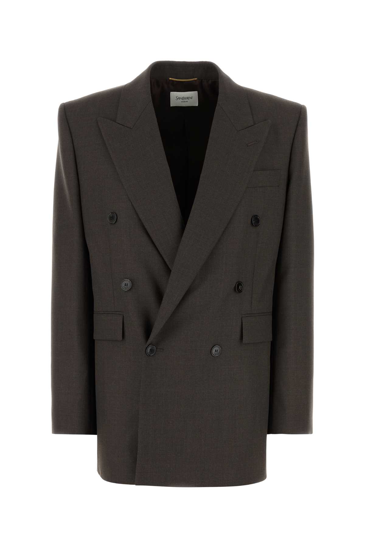 Saint Laurent Wool Blazer With Notched Lapels And Padded Shoulders In Gray