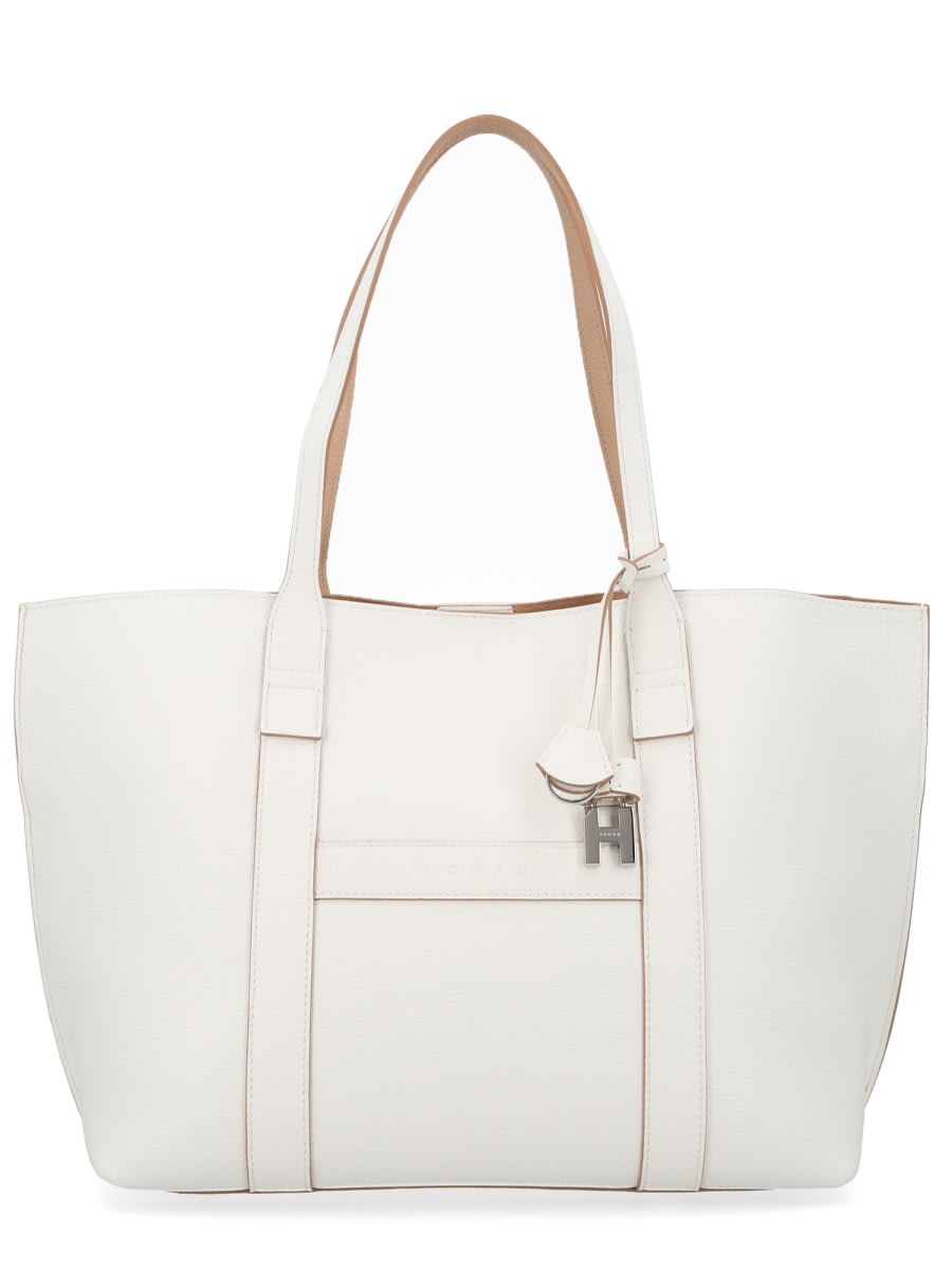 Hogan Script Shopping Tote Bag Top Handles Strap In White