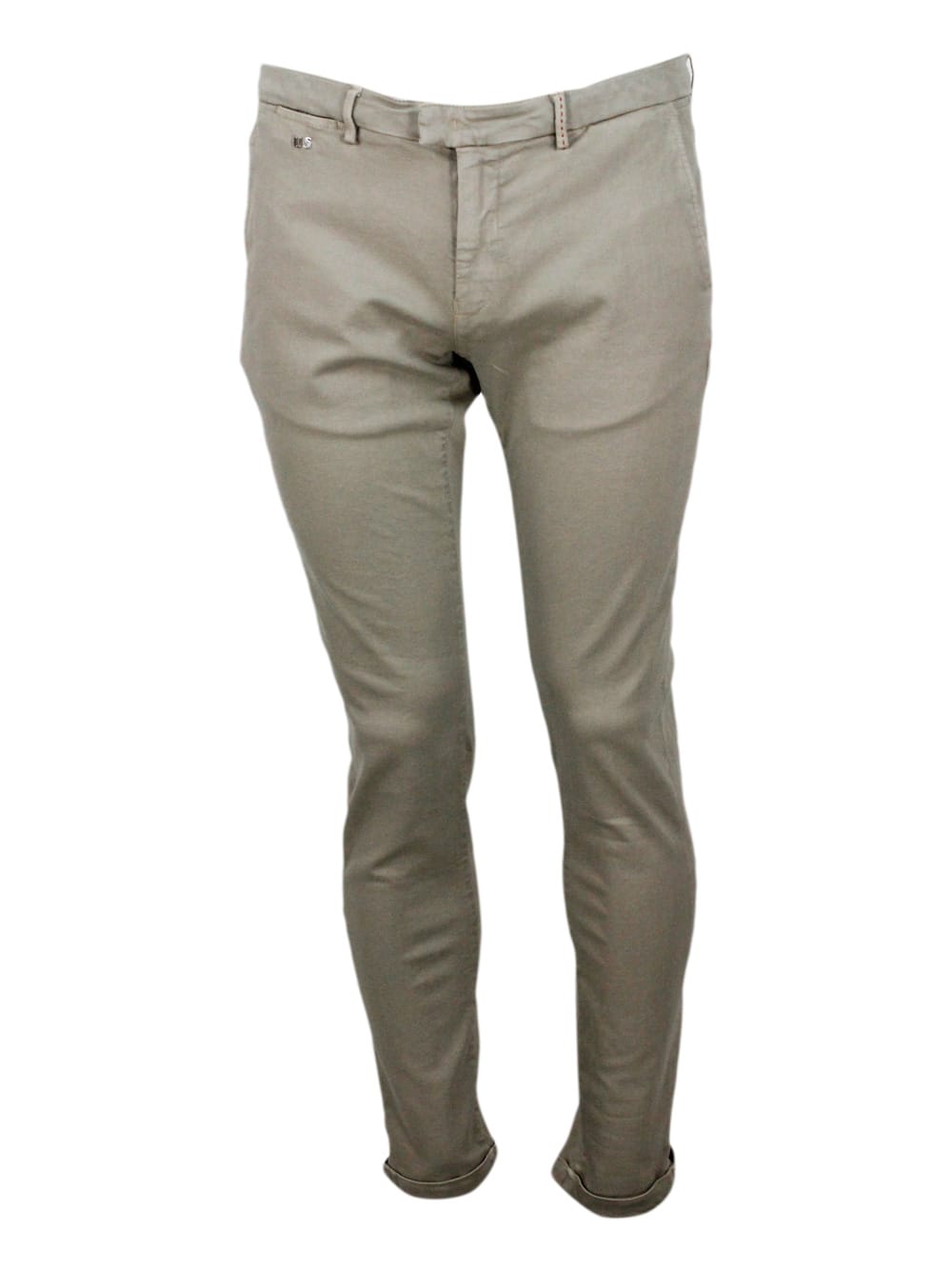 Sartoria Tramarossa Luis Trousers With Chino Pockets In Stretch Elastic Cotton With Tone-on-tone Sartorial Stitching And In Sand Beige