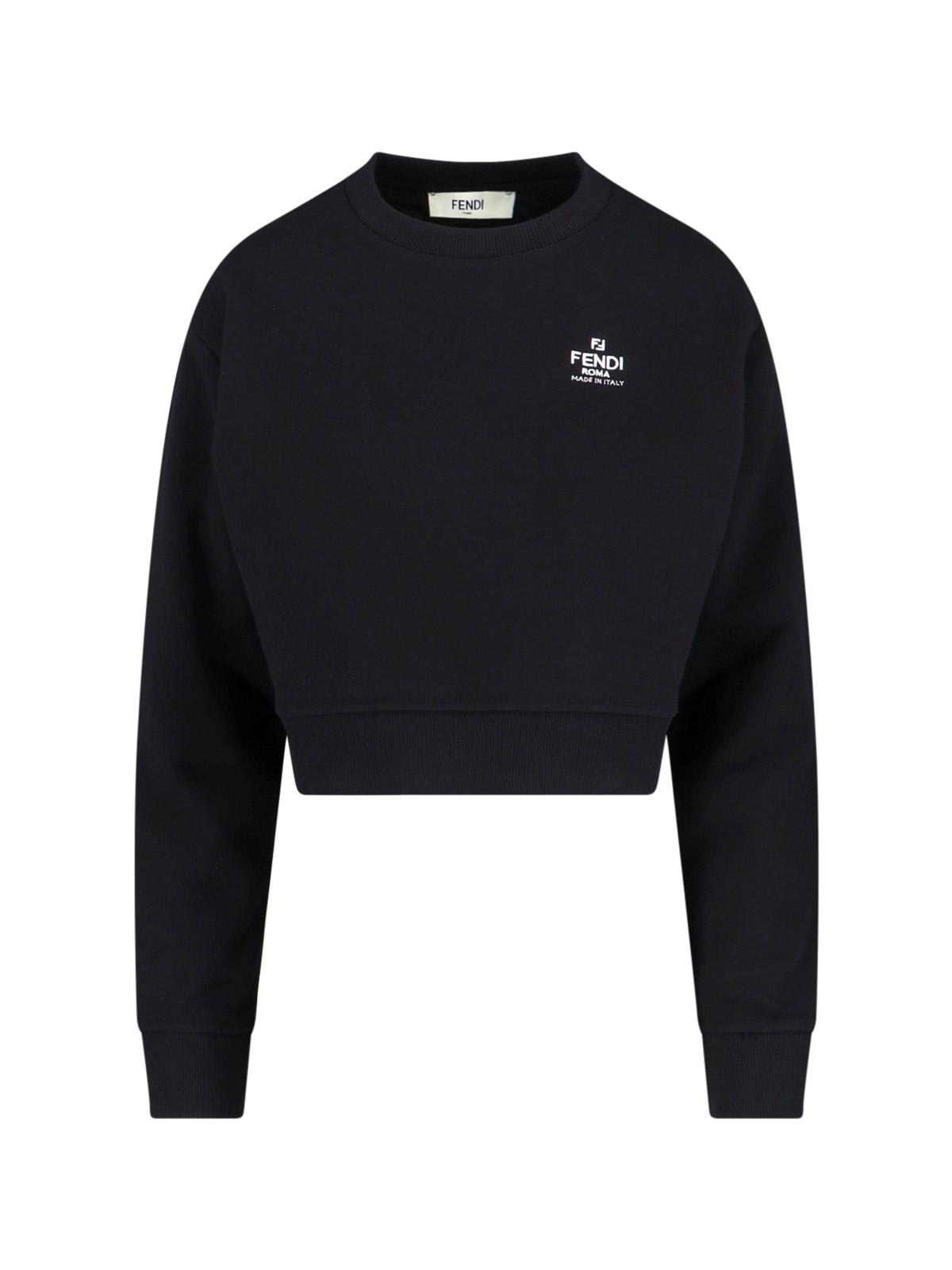 Shop Fendi Logo Cropped Sweatshirt In Black