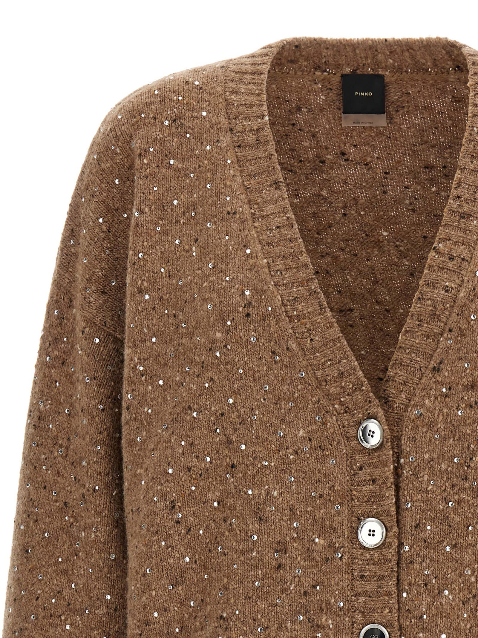 Pinko Rhinestone-embellished Cardigan In Brown