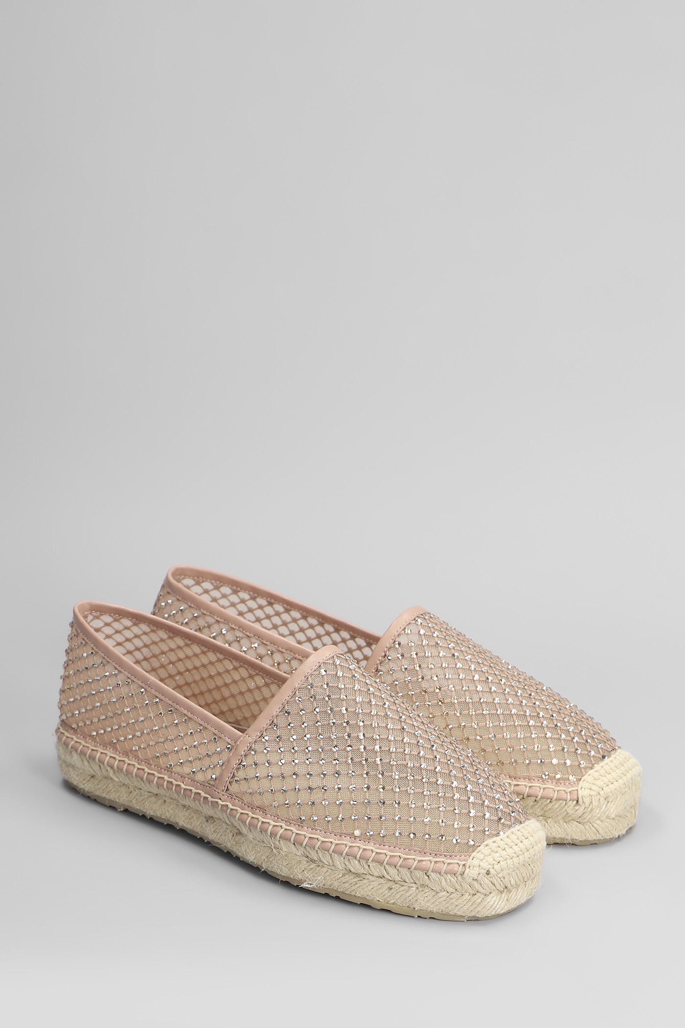 Lola Cruz Carmen Espadrilles In Powder Leather And Fabric In Brown