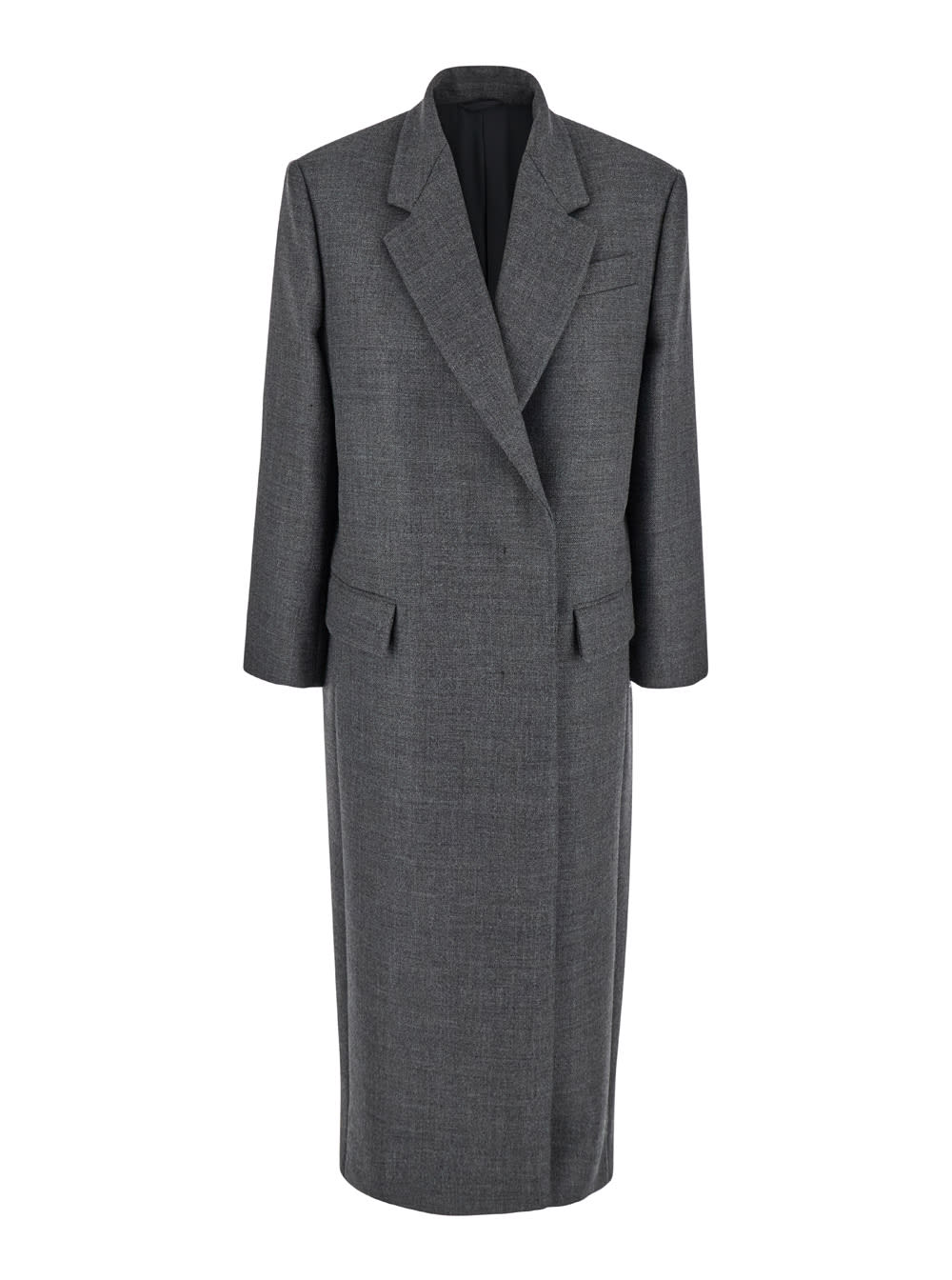 Shop Brunello Cucinelli Grey Single-breasted Coat With Notched Revers In Wool Woman