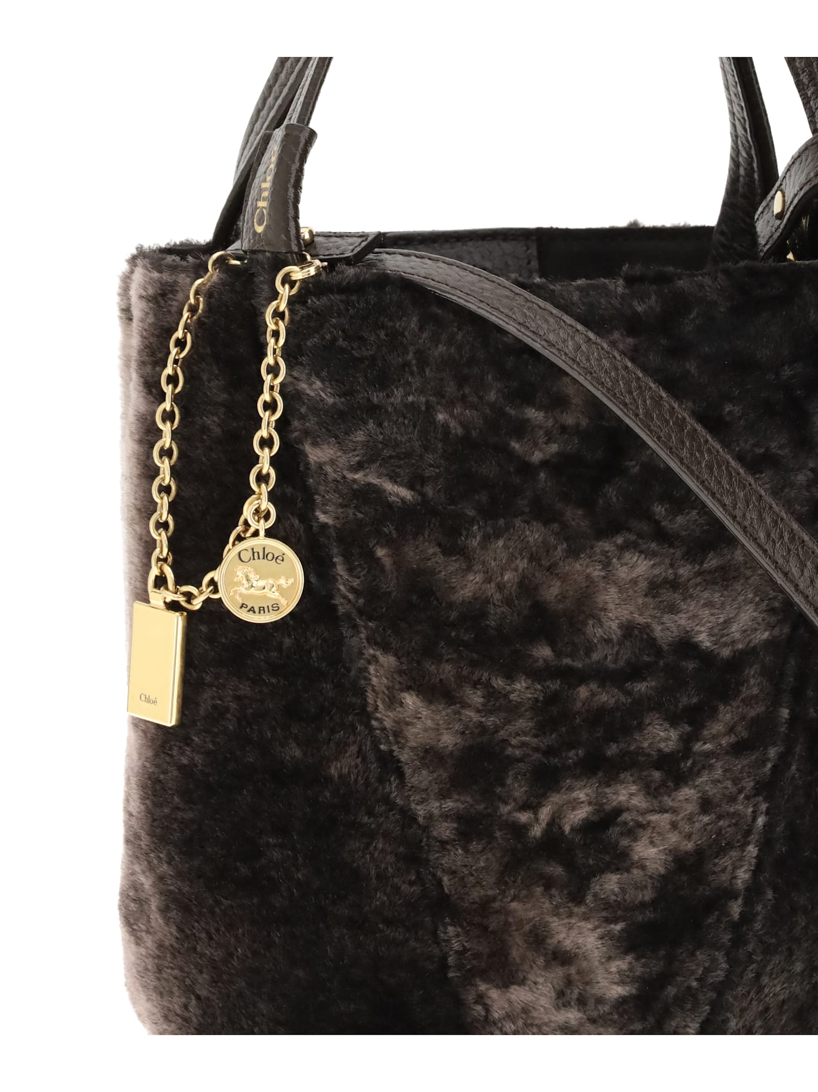 Chloé Small Spin Genuine Shearling Tote In Brown