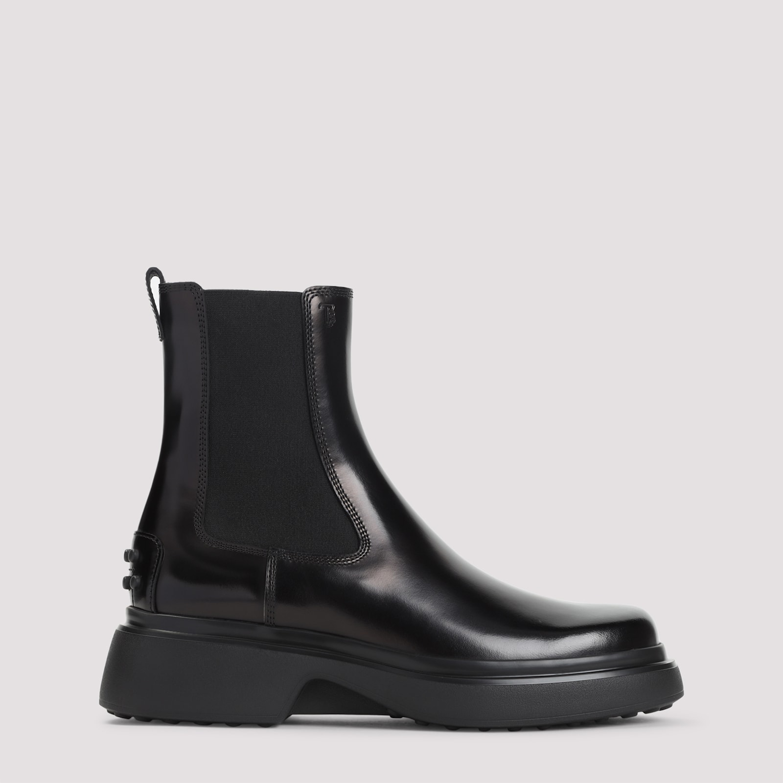 Tod's Black Leather Ankle Boots With Elastic Panels In Black