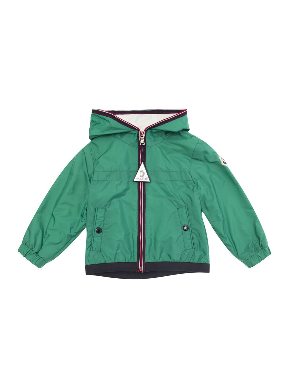 Moncler Anton Green Hooded Jacket With Logo Patch In Polyamide Baby