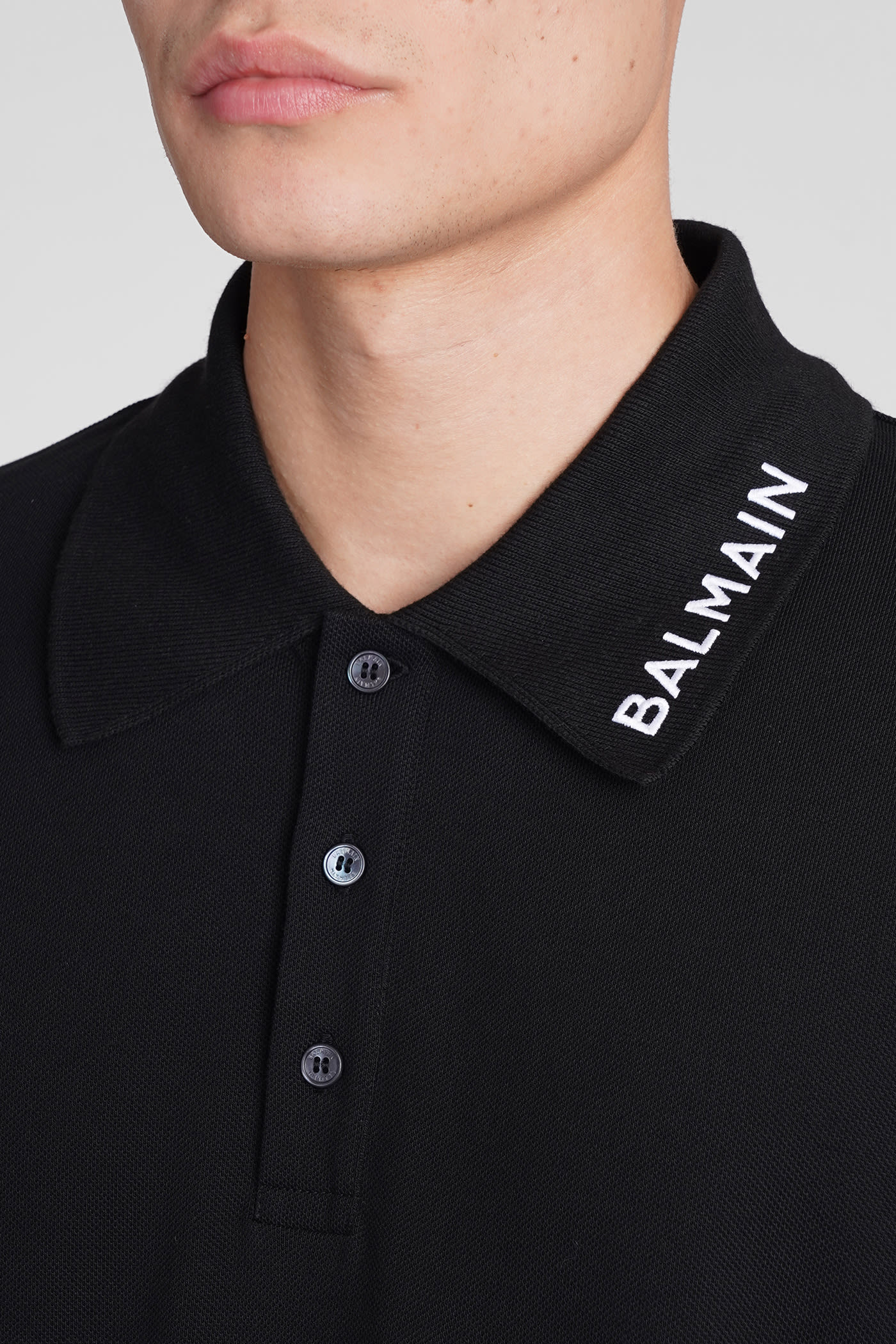 Shop Balmain Polo In Black Cotton