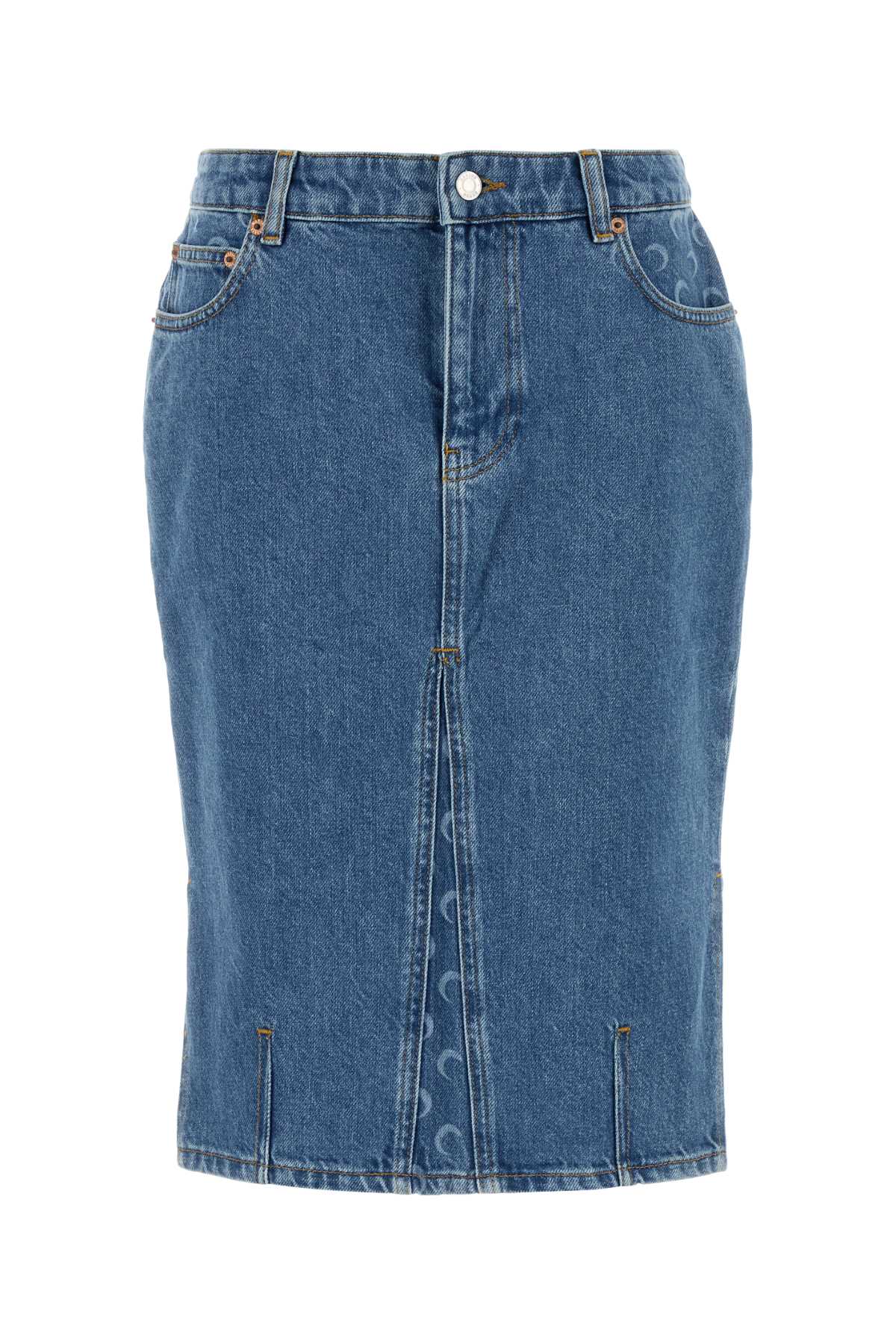 Marine Serre Denim Skirt Featuring Back Pockets And Belt Loops In Blue