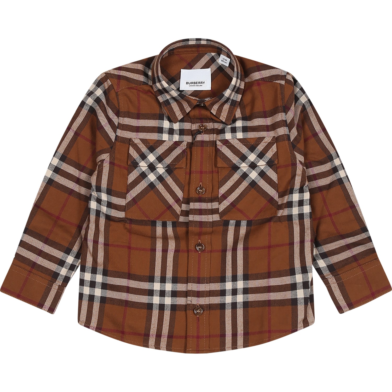 BURBERRY BROWN BABY BOY SHIRT WITH ICONIC CHECK