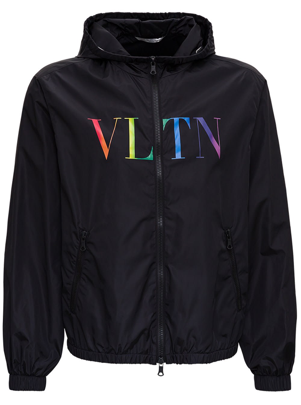 Valentino Vltn Multicolor Windbreaker In Black Nylon