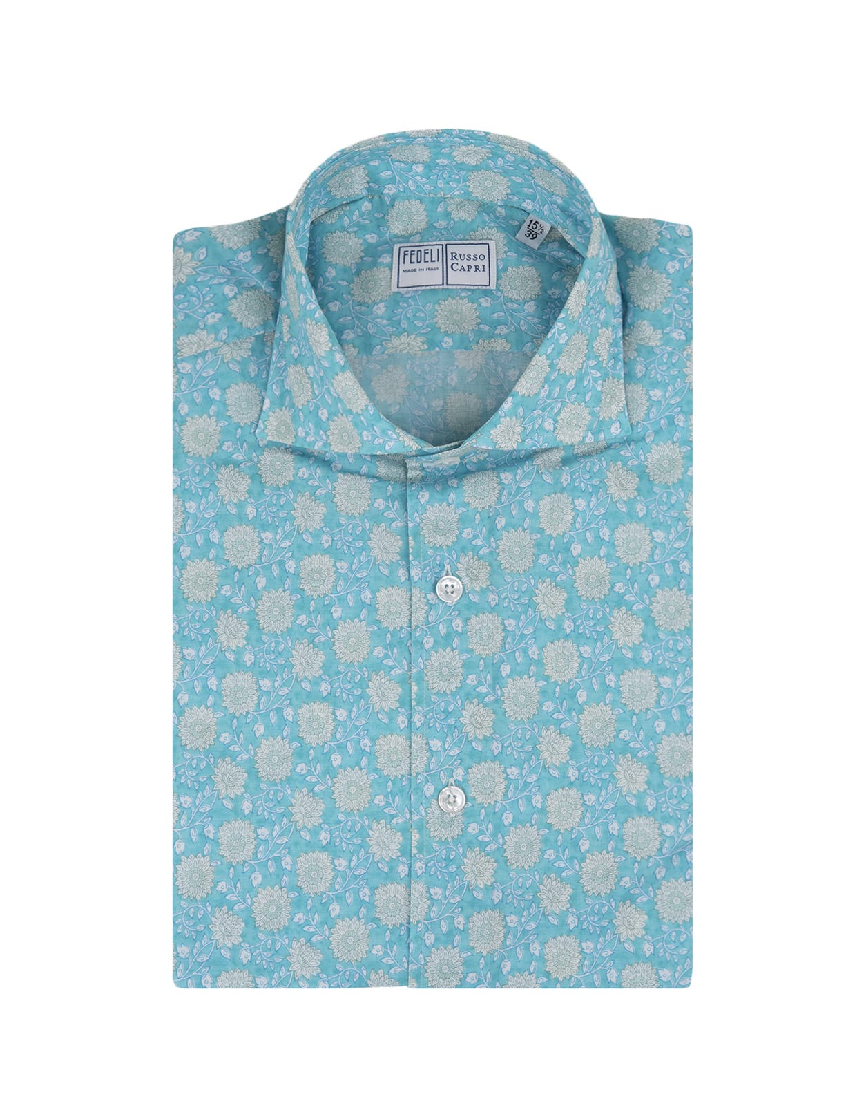 Shop Fedeli Sean Shirt In Turquoise/green Floral Panamino In Blue