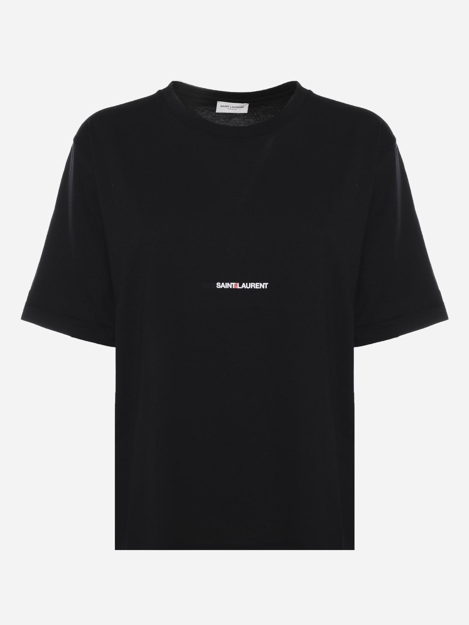 Saint Laurent Black Cotton T Shirt With Logo Print