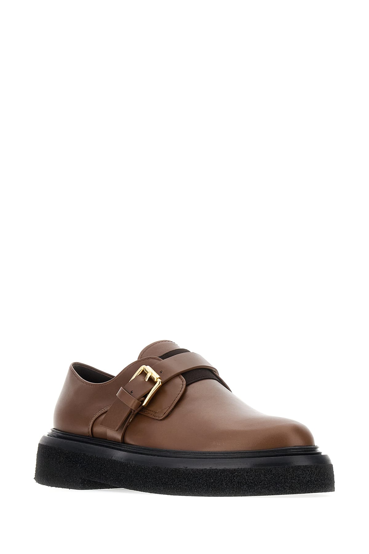 Max Mara Brown Leather Monk Strap Buckle Shoes In 006
