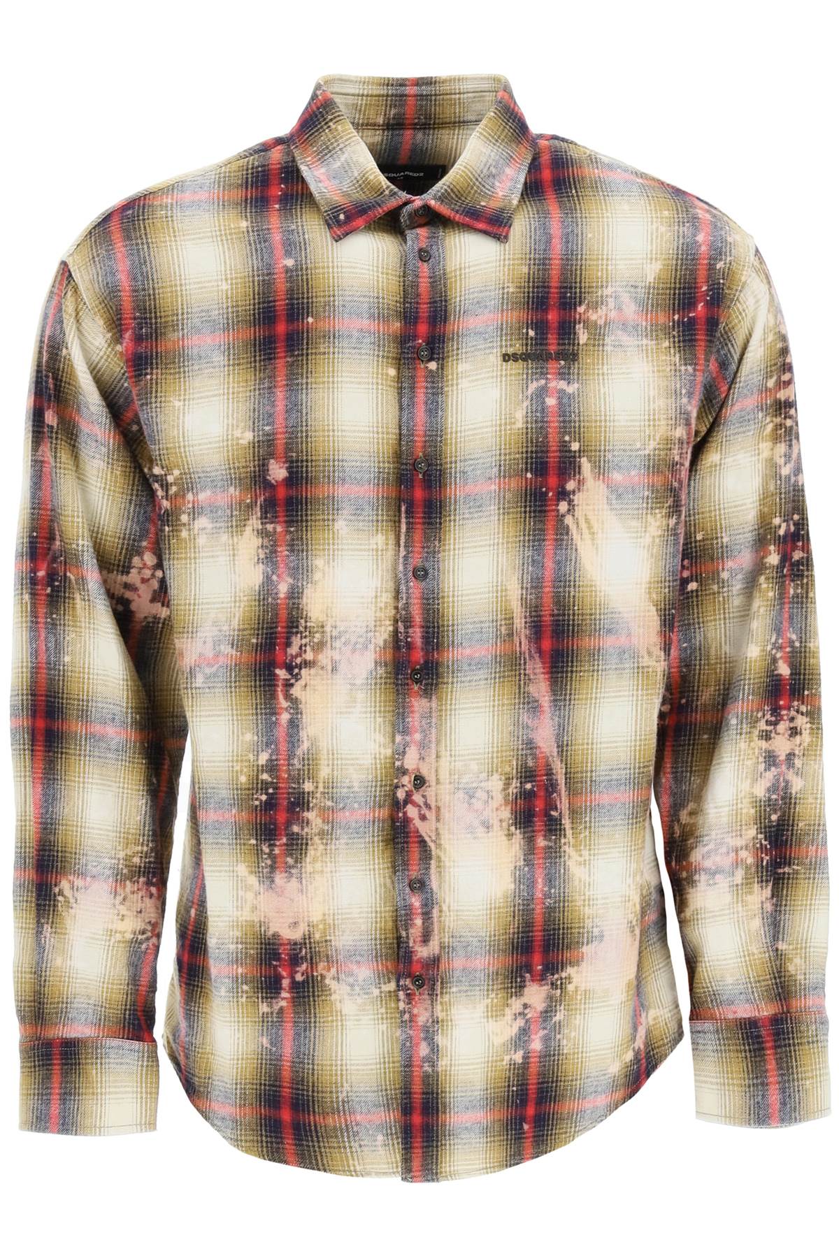 DSQUARED2 DROP SHOULDER SHIRT IN BLEACHED CHECKED FLANNEL