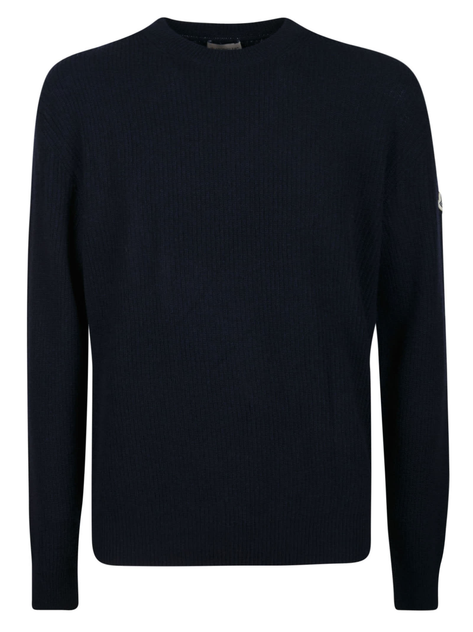 Moncler Logo Patched Plain Ribbed Sweater