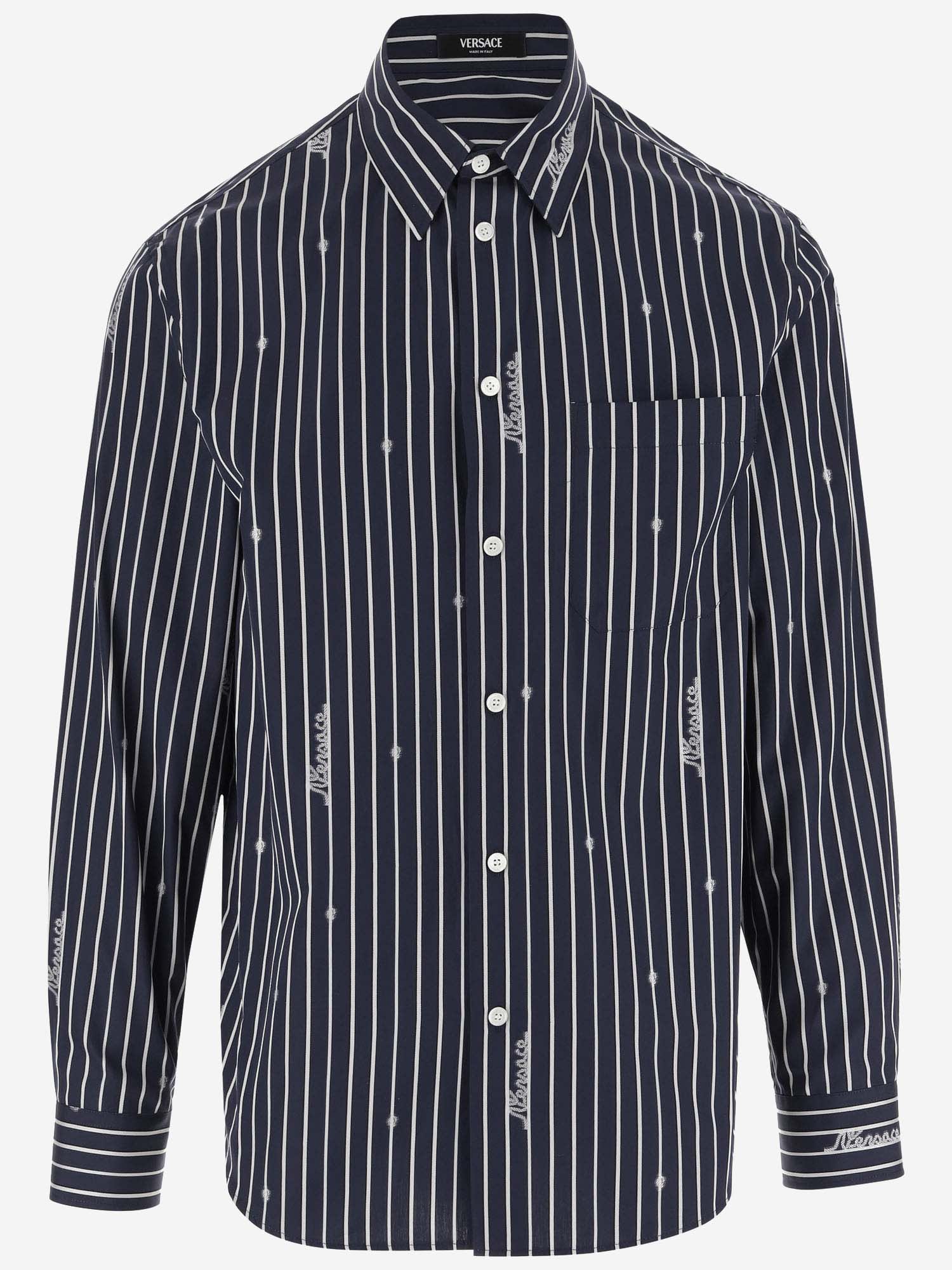 Informal Shirt Striped Poplin Fabric Nautical Stripe Customization