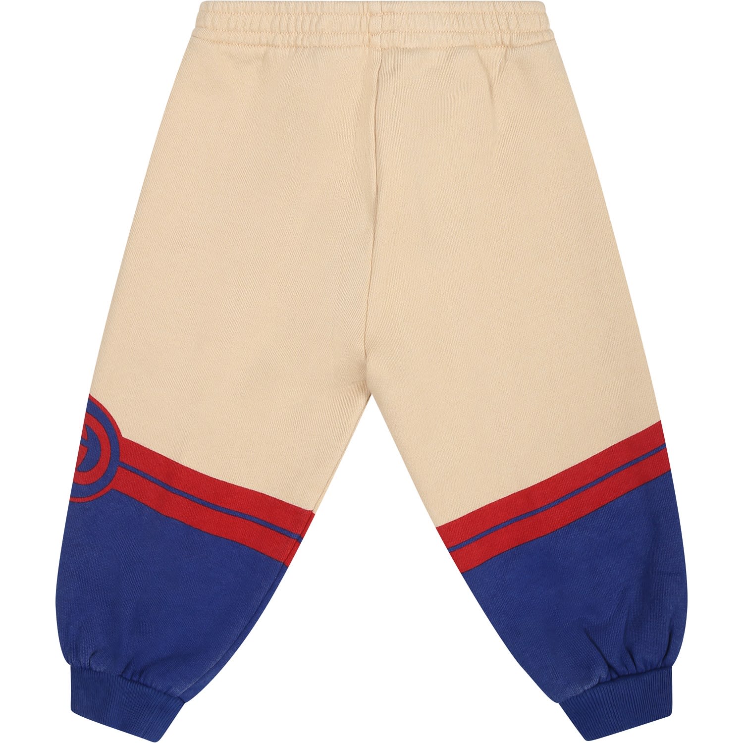 Shop Gucci Ivory Trousers For Baby Boy With Print And Logo