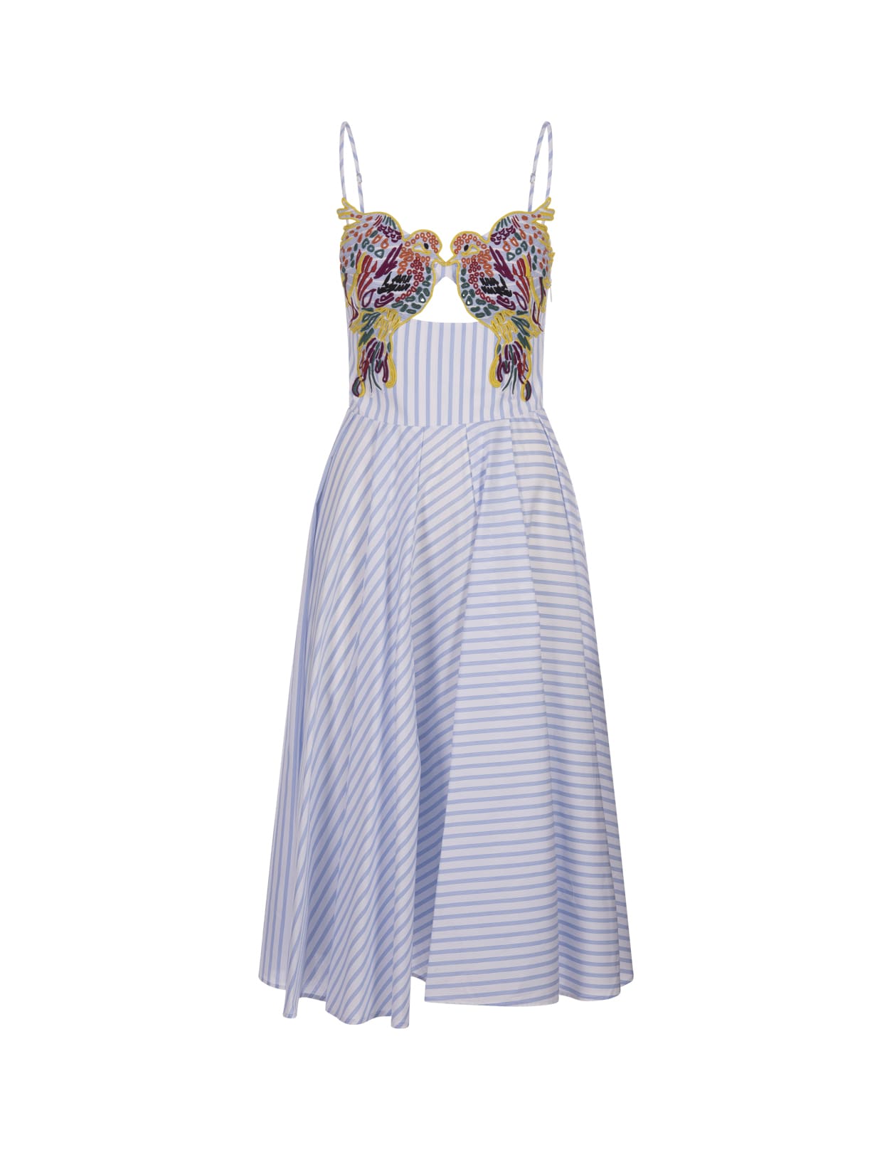 Shop Stella Jean Striped Poplin Midi Dress With Embroidery In Blue