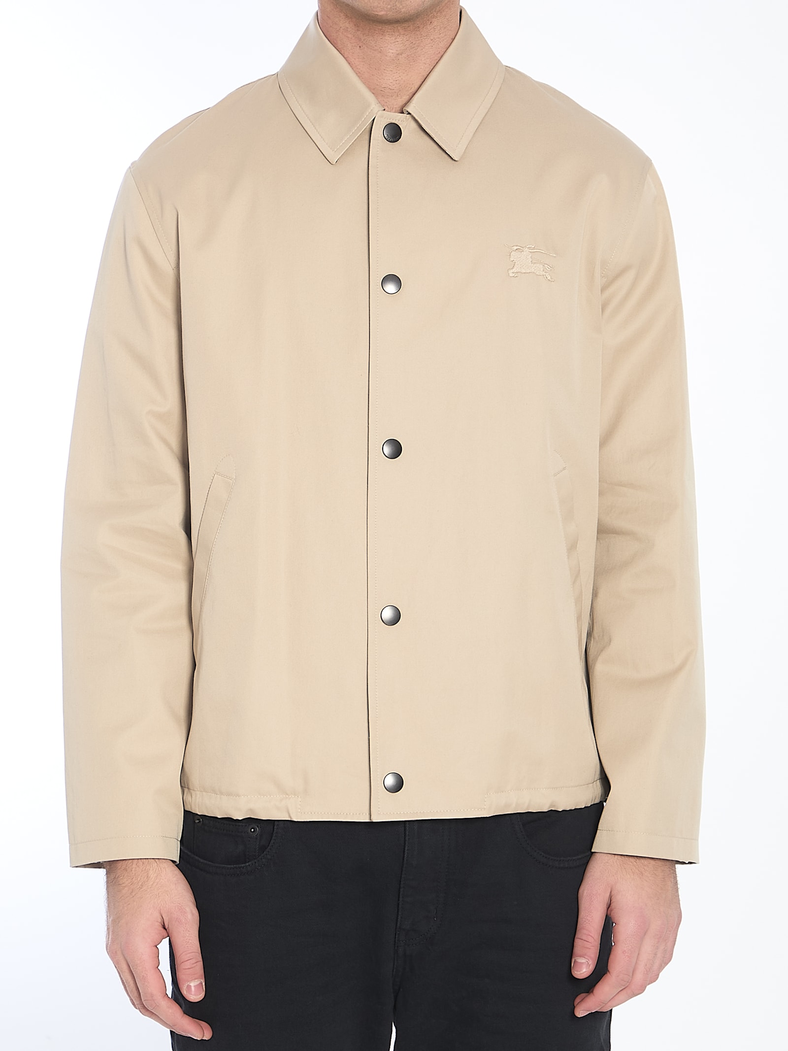 Burberry Gabardine Jacket With Collared Neck And Side Pockets In Beige