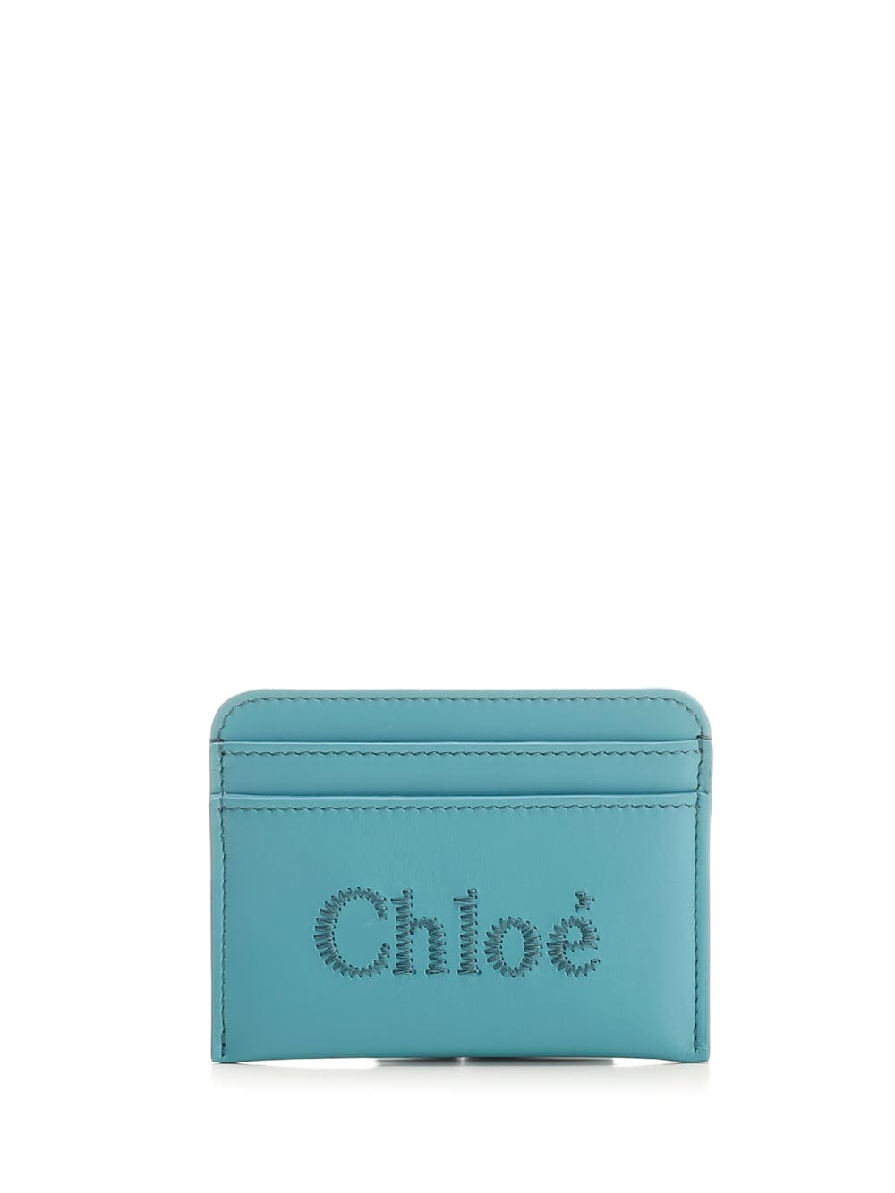 Shop Chloé Sense Logo Embroidered Cardholder In Azzurro