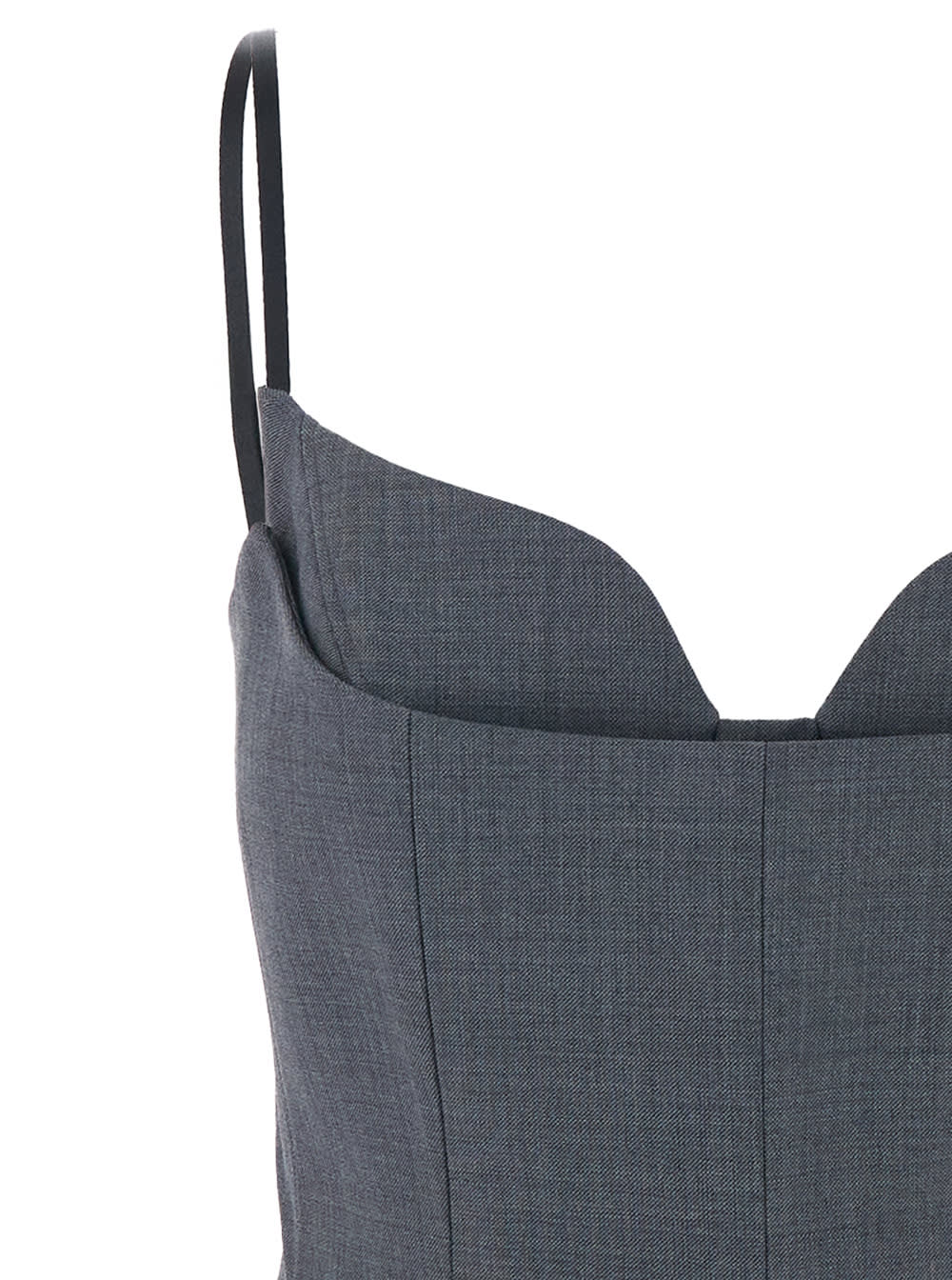 Shushu-tong Grey Pleated Sleeveless Dress With Sweetheart Neckline And Contrasting Hem In Wool Blend Woman In Multi