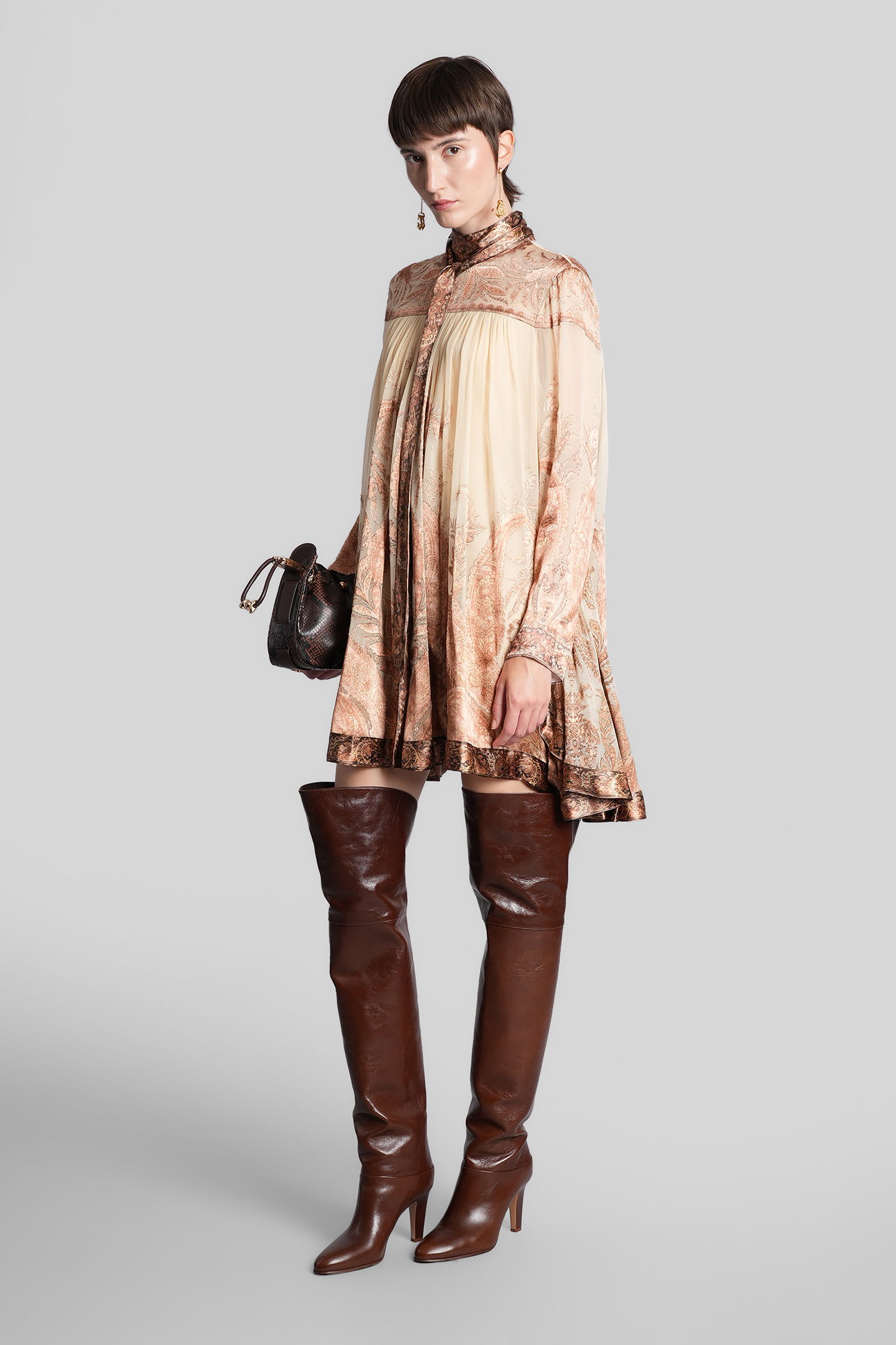 Zimmermann Hypnotic Paisley-print Tied-neck Dress In Brown