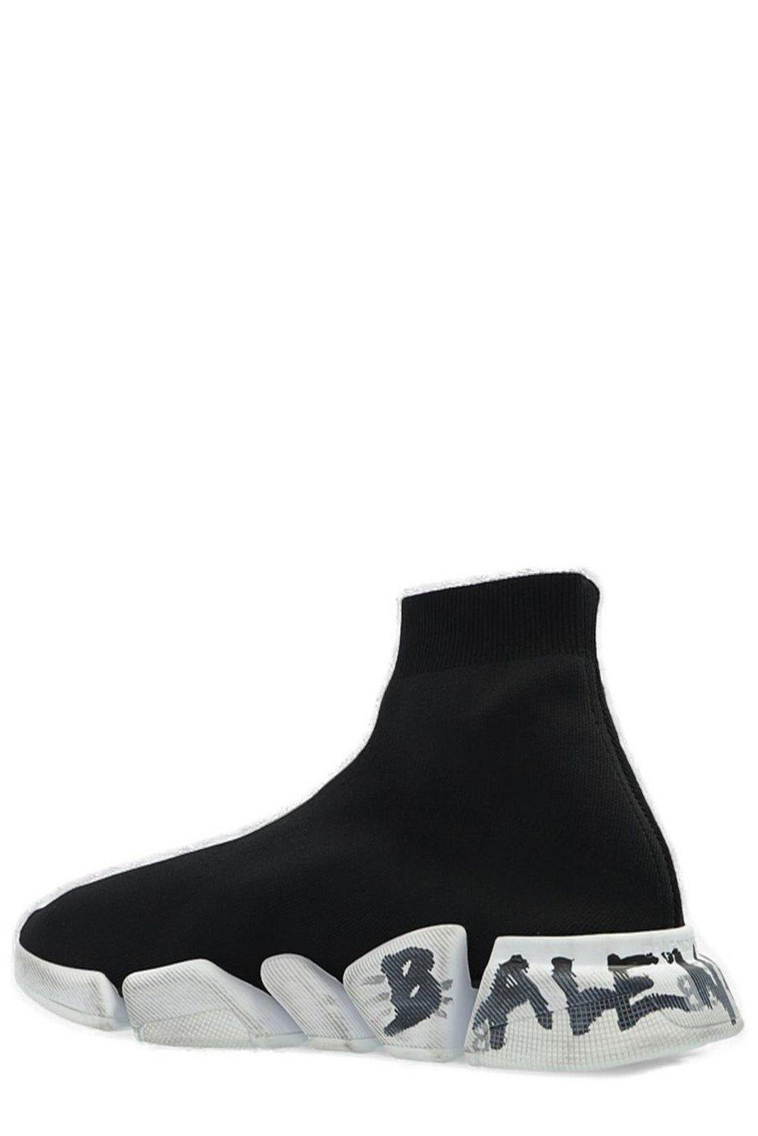 Shop Balenciaga Speed 2.0 Sole-printed Sock Sneakers In Black