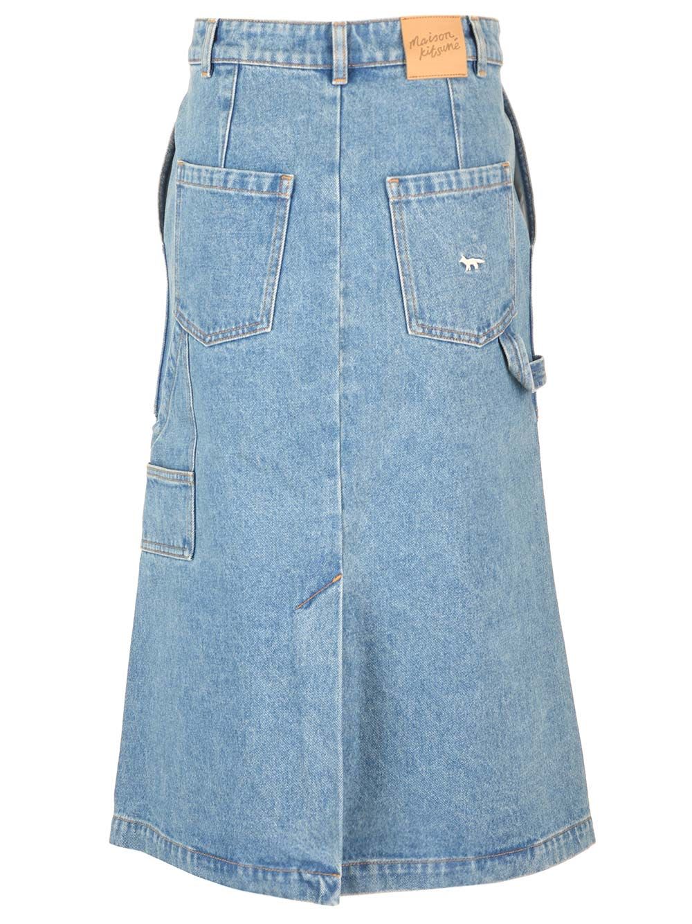 Shop Maison Kitsuné Denim Midi Skirt In Blue