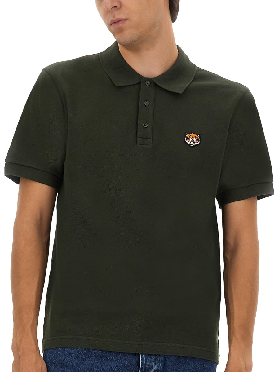 Kenzo Polo Shirt With Happy Tiger Embroidery In Green