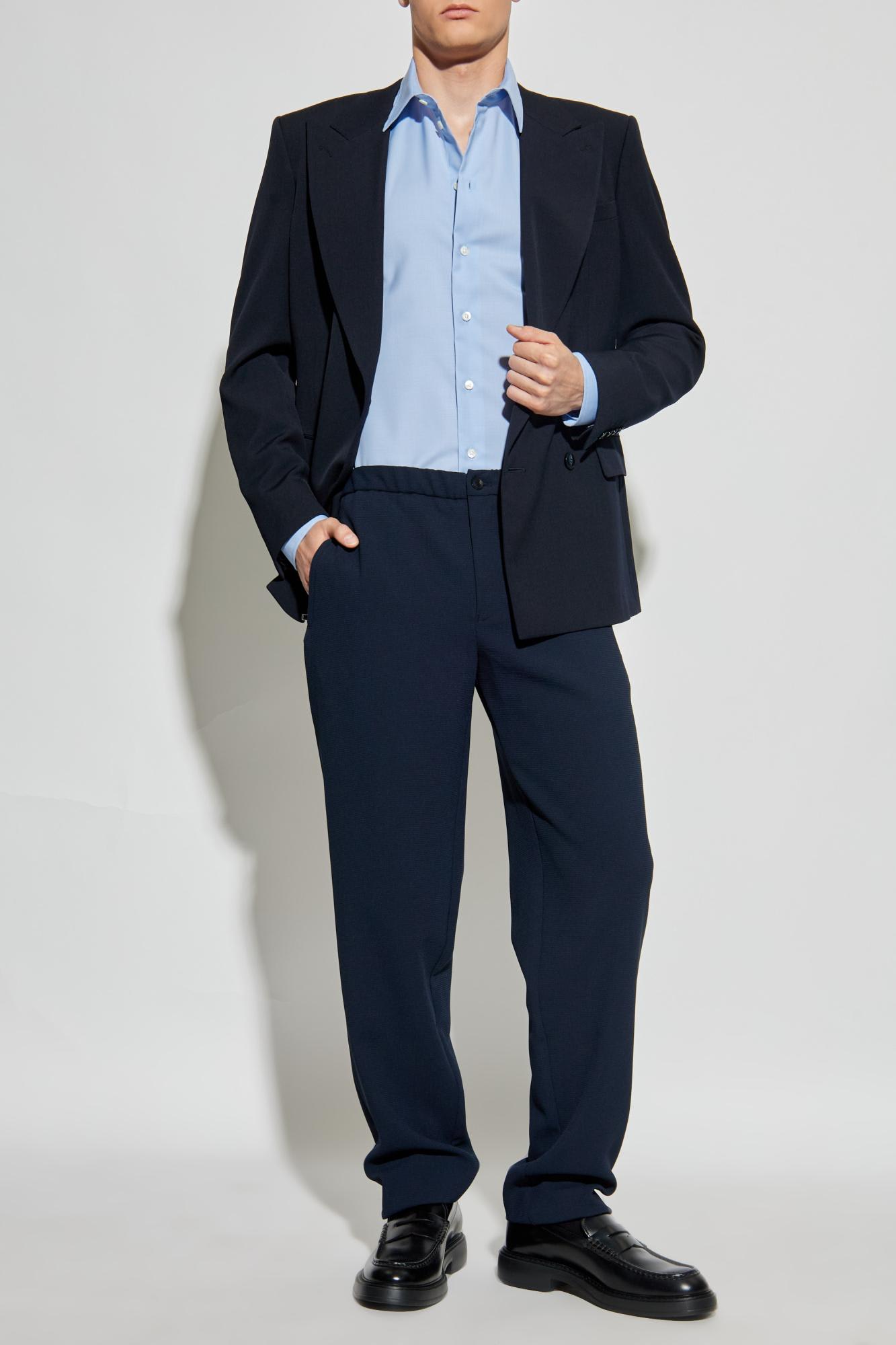 Emporio Armani Icon Shirt In Tropical Light Wool Canvas In Blue