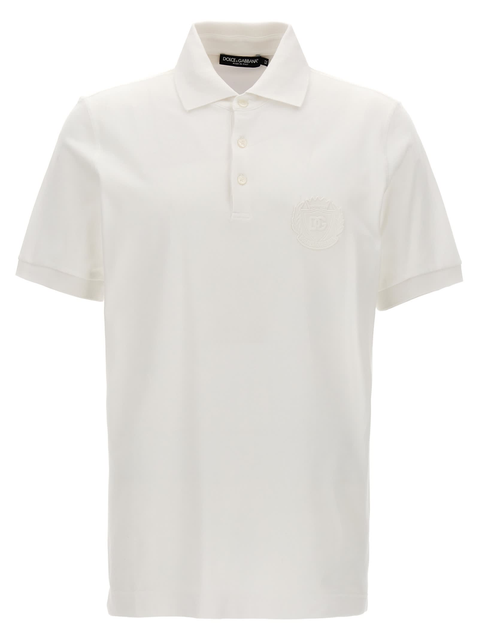 Shop Dolce & Gabbana Logo Patch Polo Shirt In White