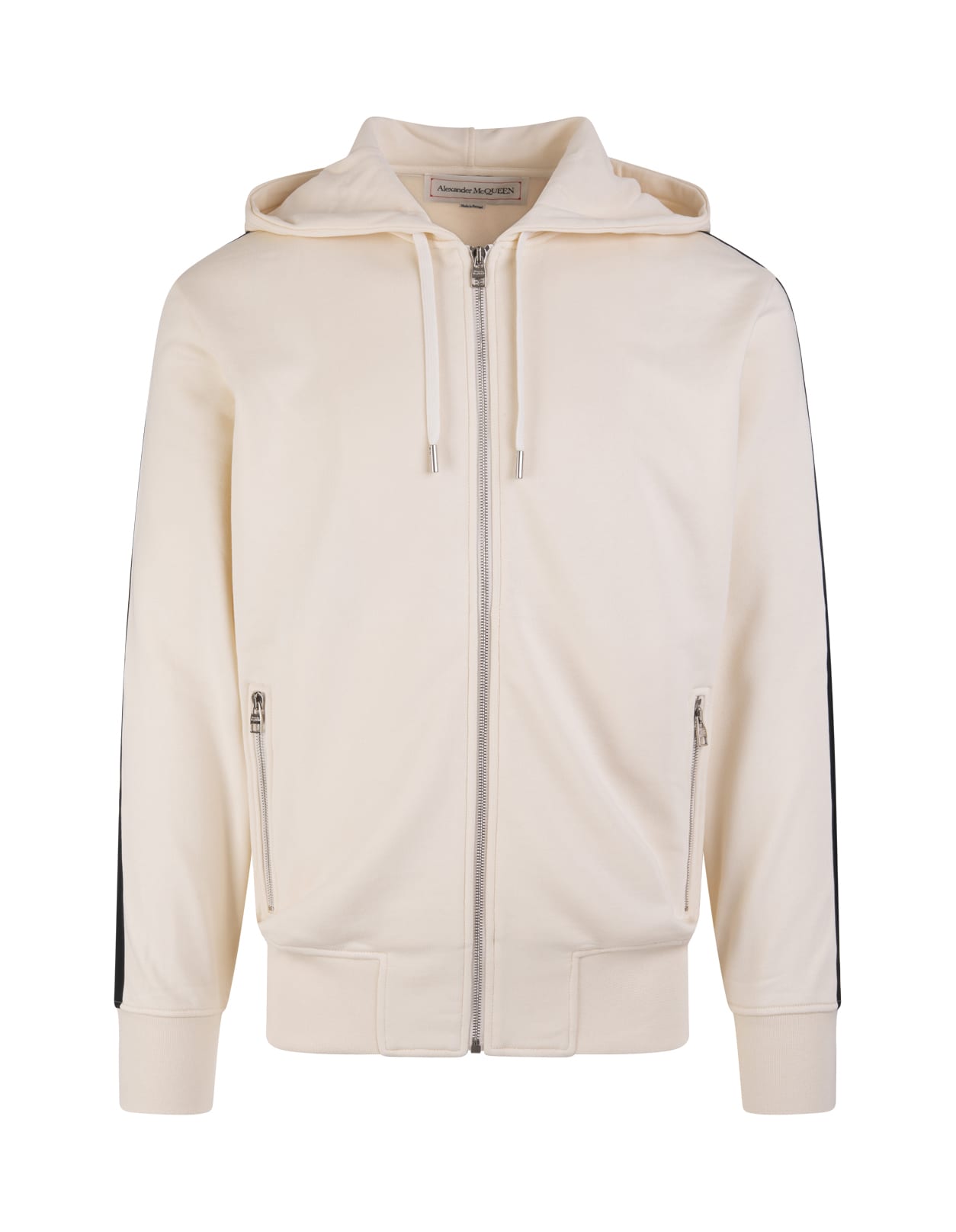Alexander McQueen Man Ivory Hoodie With Logoed Bands