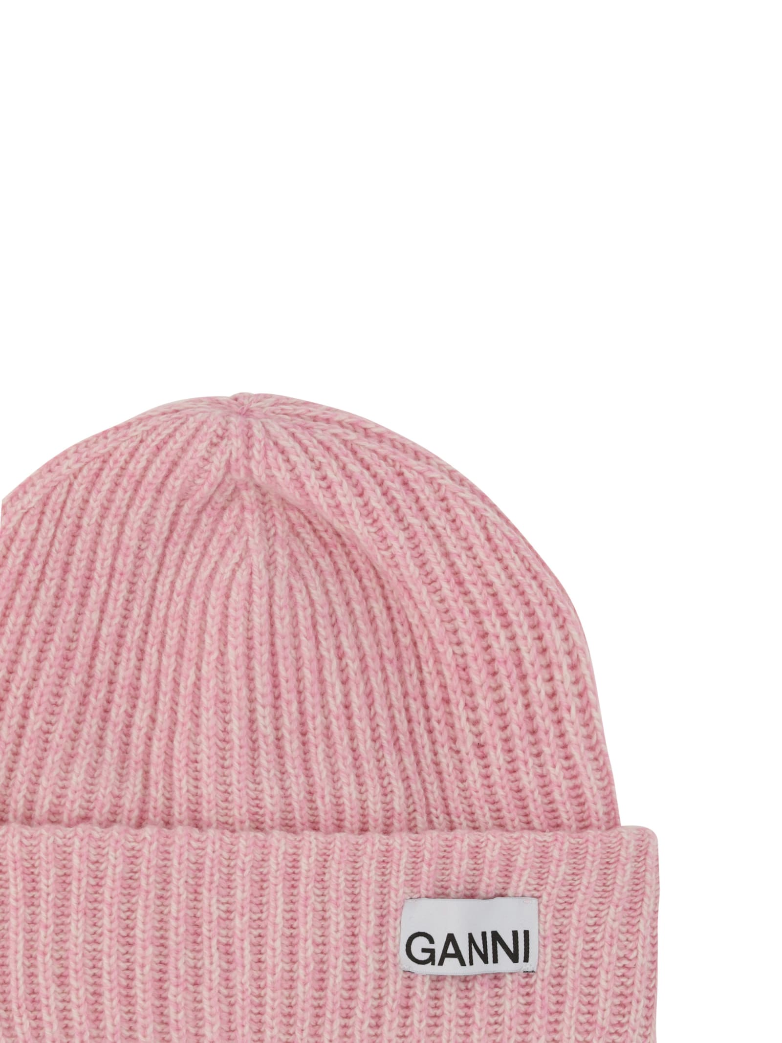 Ganni Wool-blend Light Structured Rib-knit Beanie In Pink