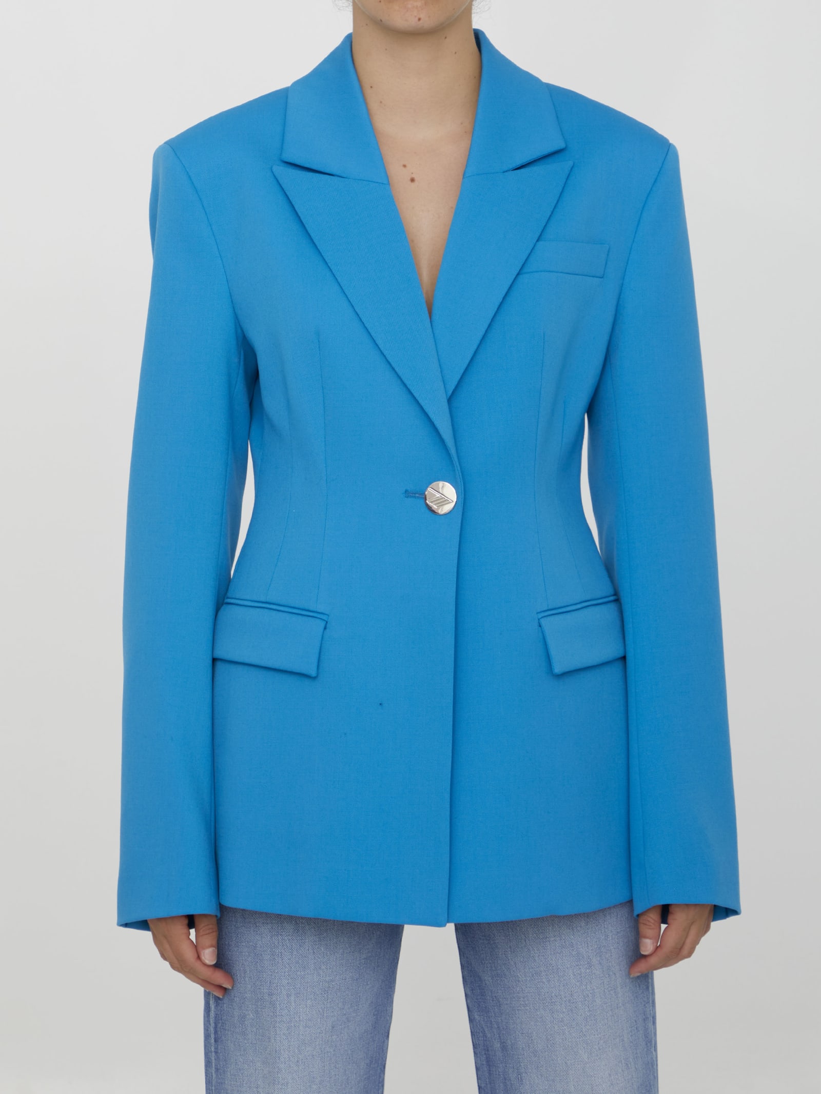 Shop Attico Blue Jacket In Turquoise