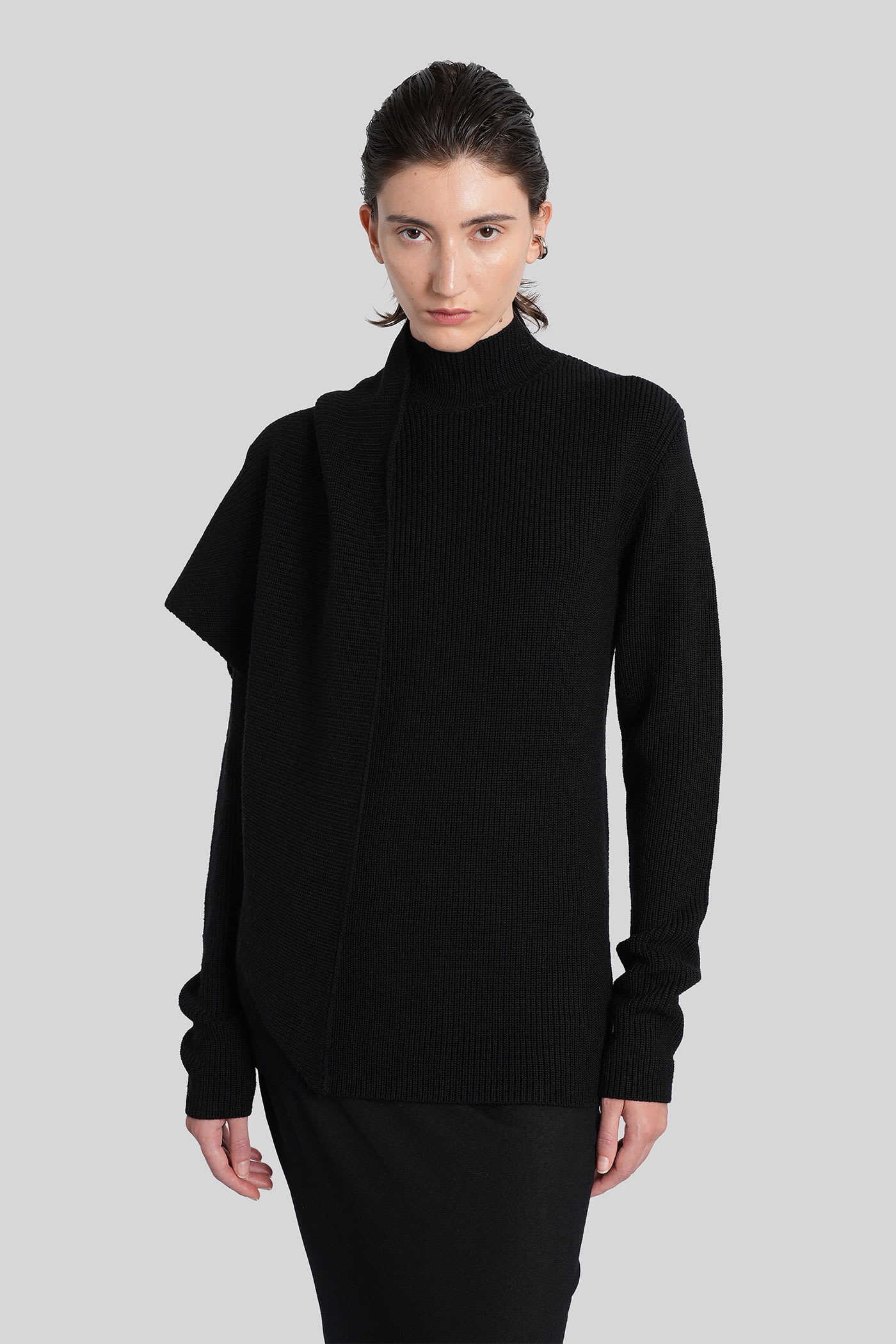 Entire Studios Wrap Sweater Knitwear In Black Wool In Black