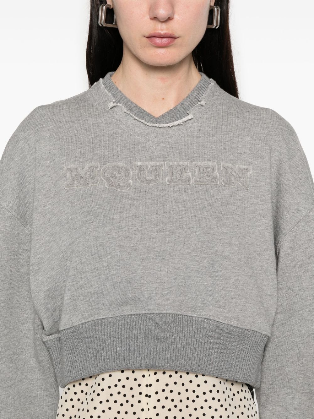 Alexander Mcqueen Alexander Mc Queen Logo Cotton Cropped Sweatshirt In Gray