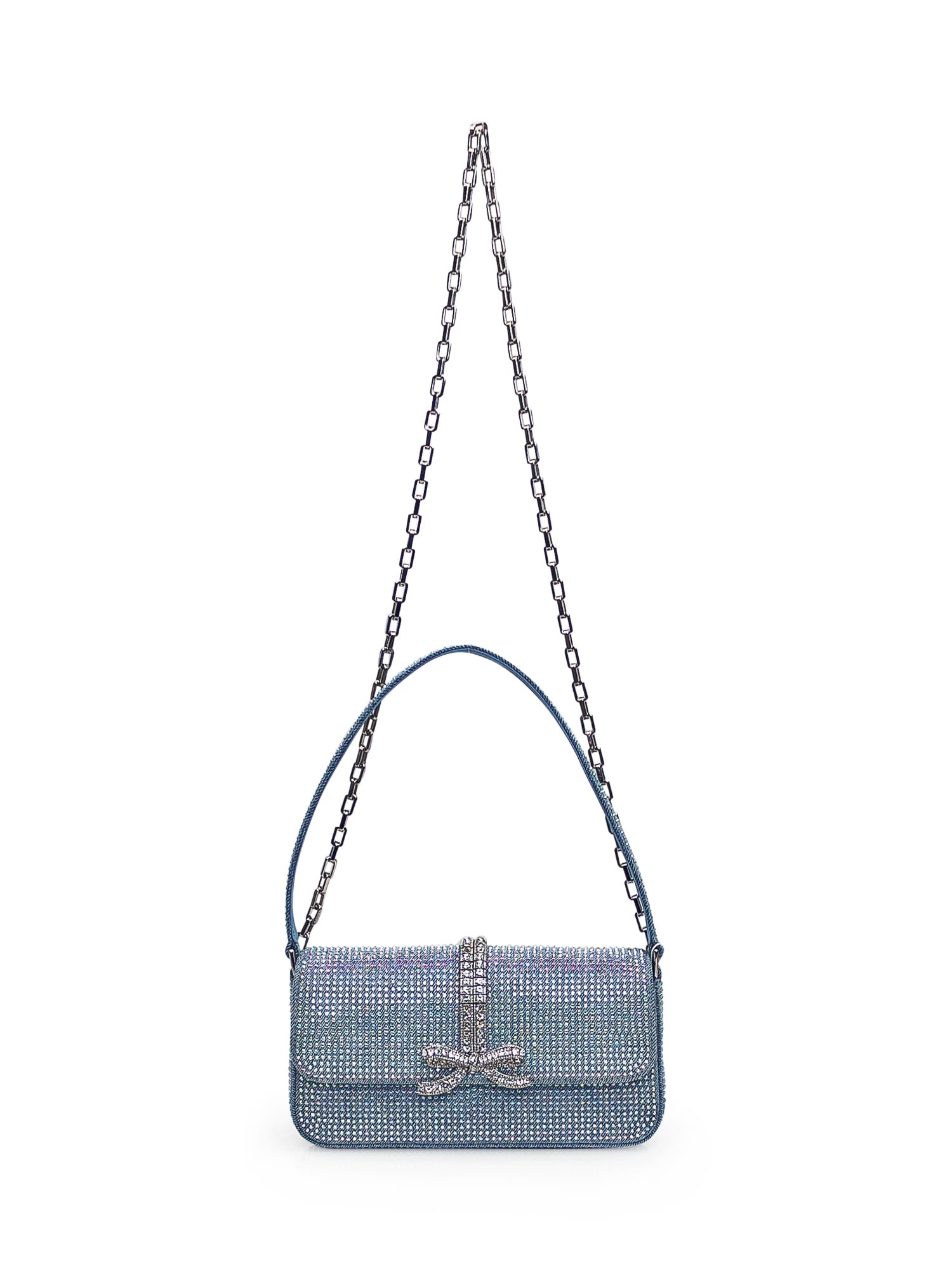 Shop Self-portrait Denim Baguette Bag In Blue